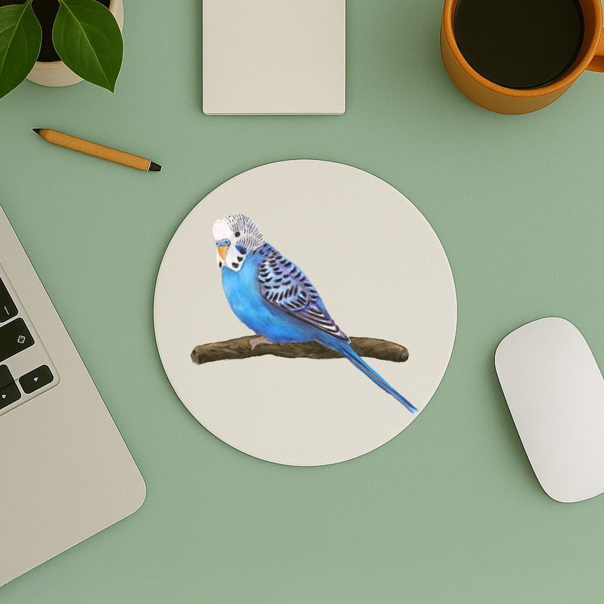 Blue Budgerigar Parakeet Mousepad - MerikaArt