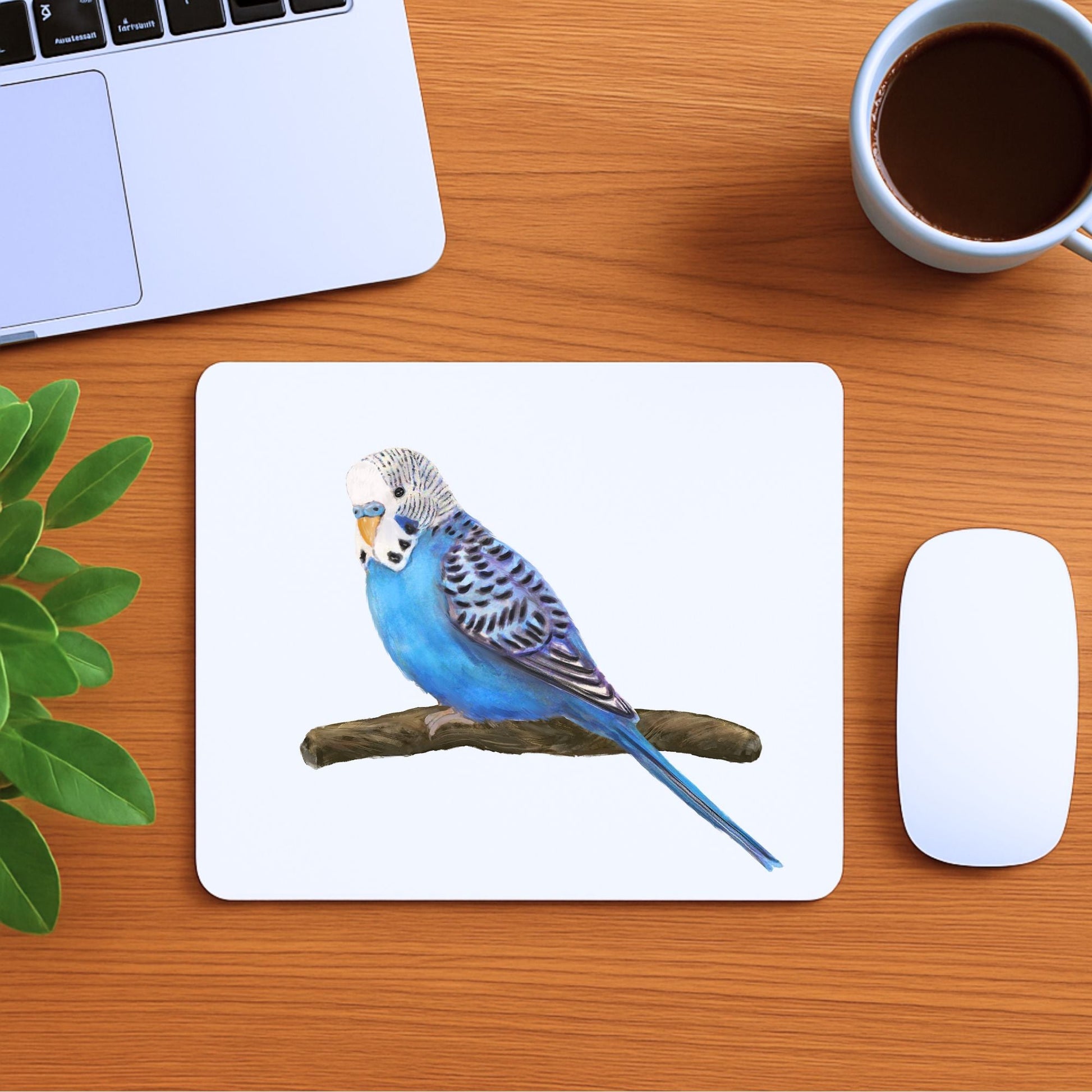 Blue Budgerigar Parakeet Mousepad - MerikaArt