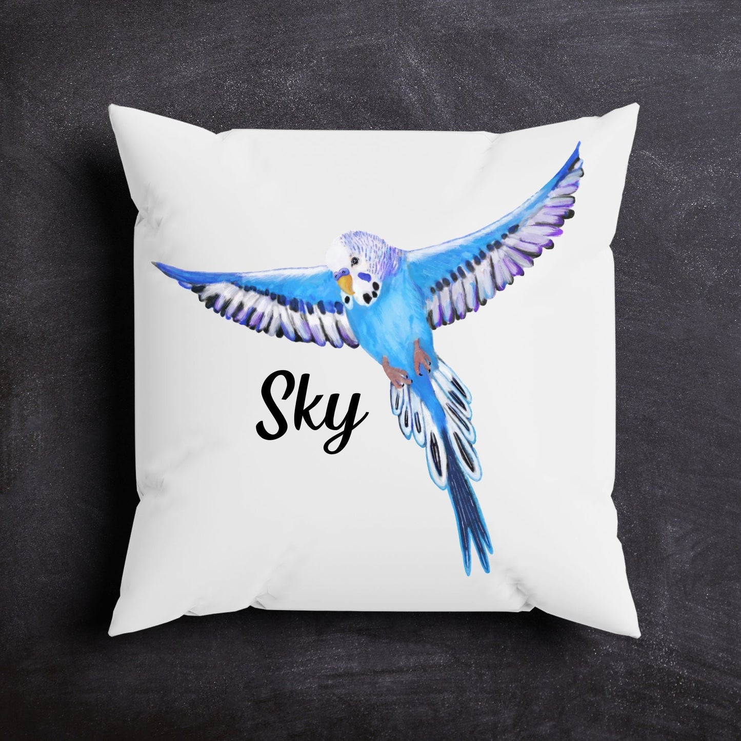 Blue Budgie Bird Pillow - MerikaArt