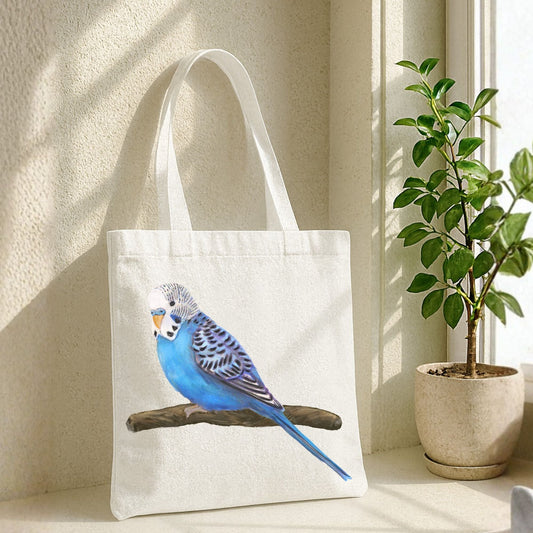 Blue Budgie Canvas Tote Bag - MerikaArt