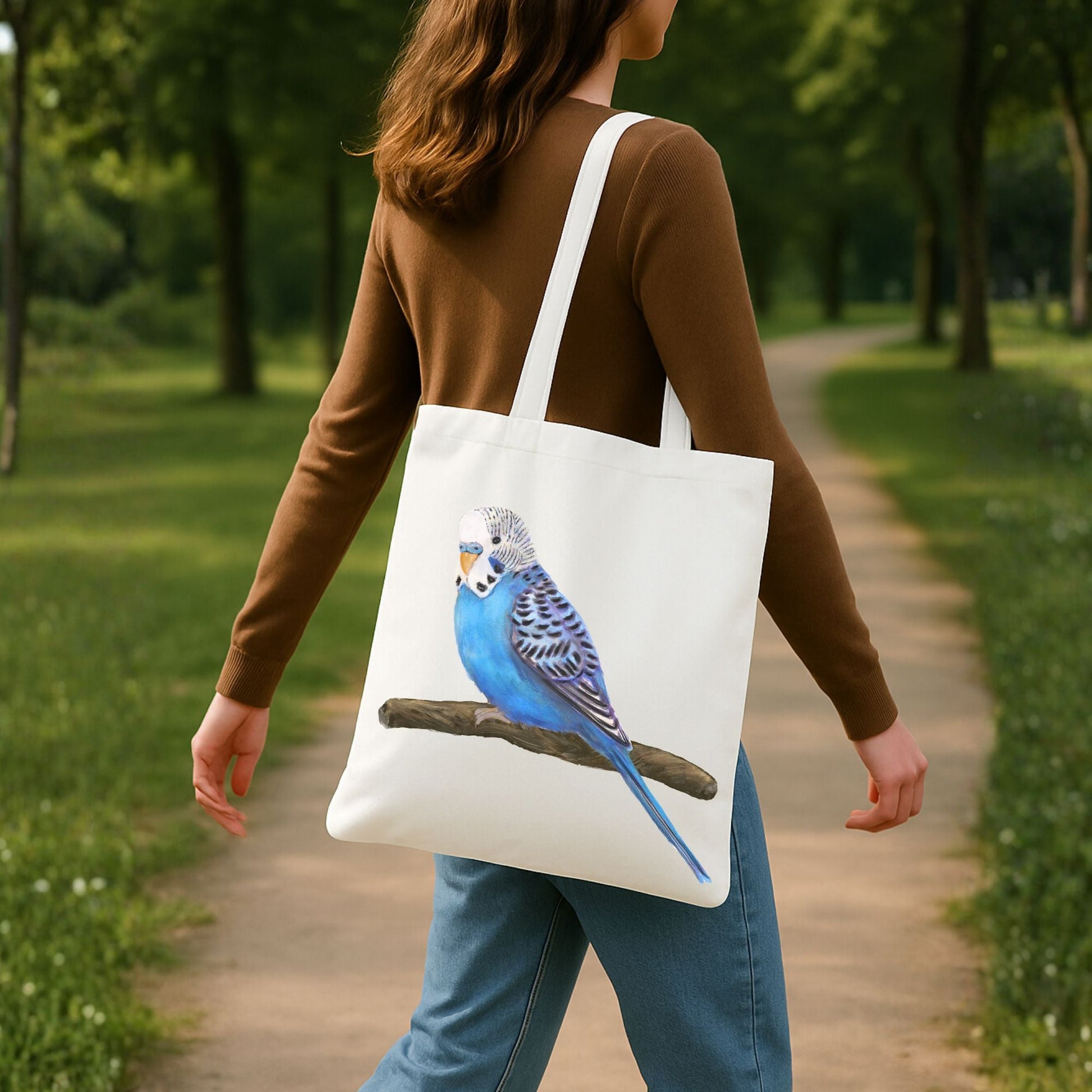 Blue Budgie Canvas Tote Bag - MerikaArt