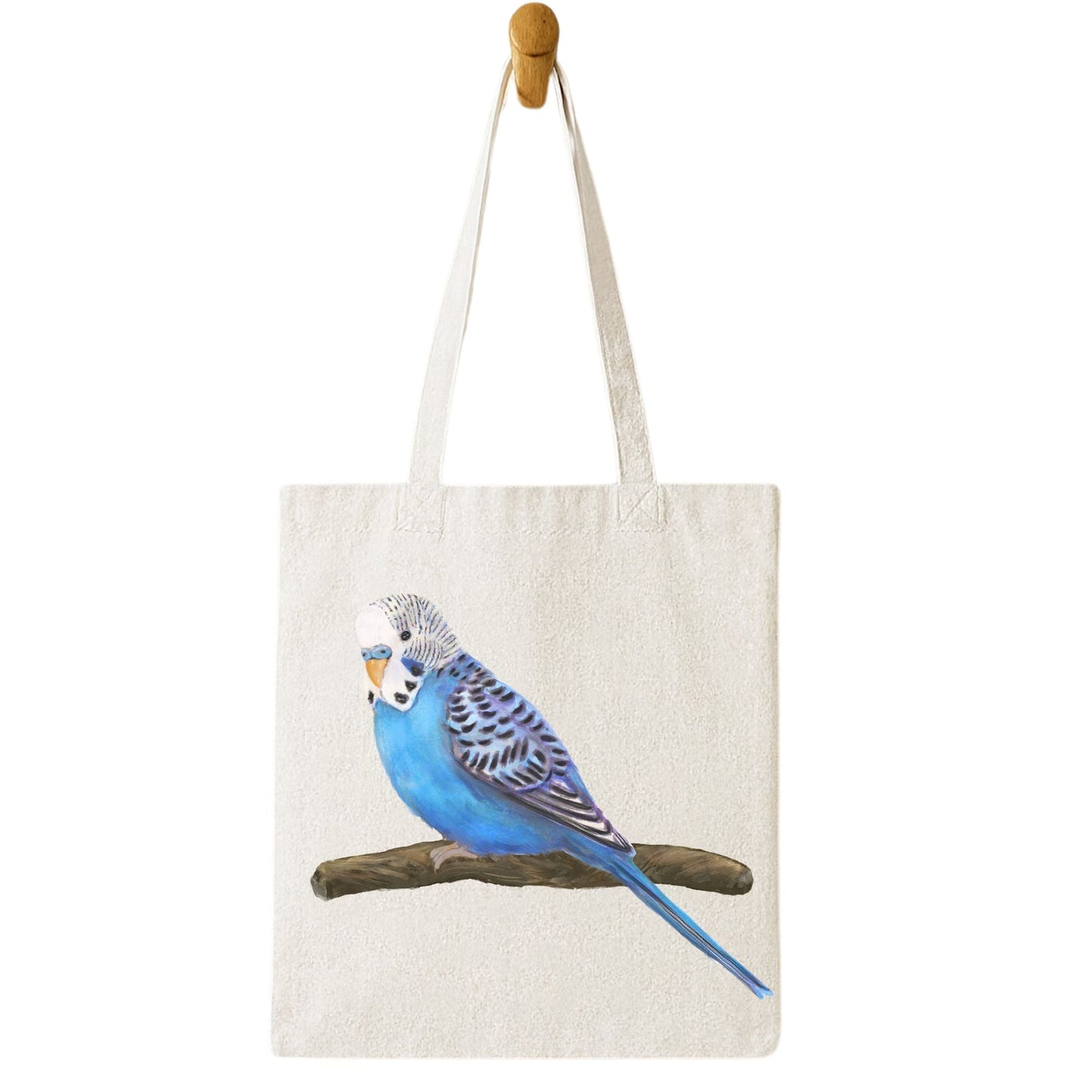 Blue Budgie Canvas Tote Bag - MerikaArt