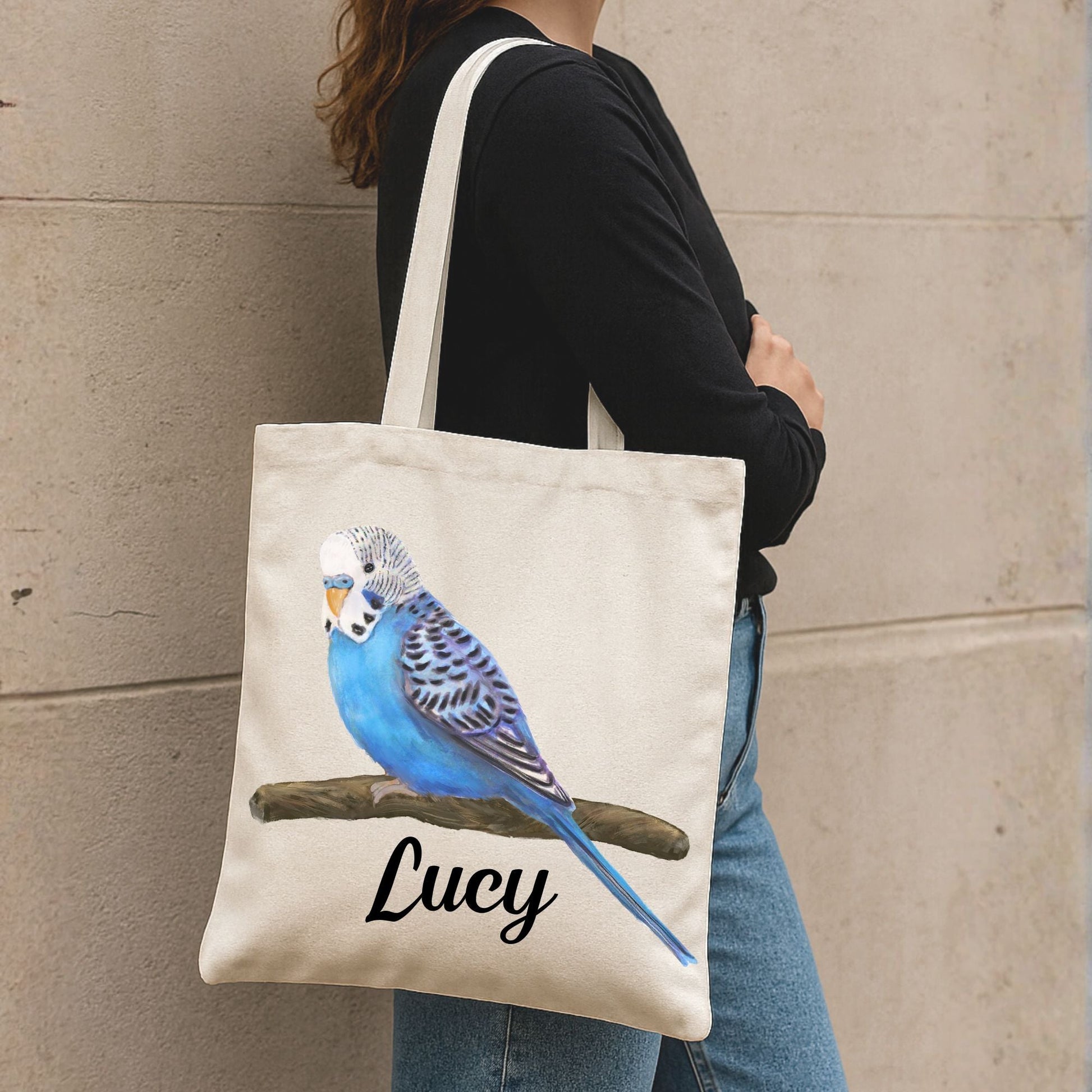 Blue Budgie Canvas Tote Bag - MerikaArt