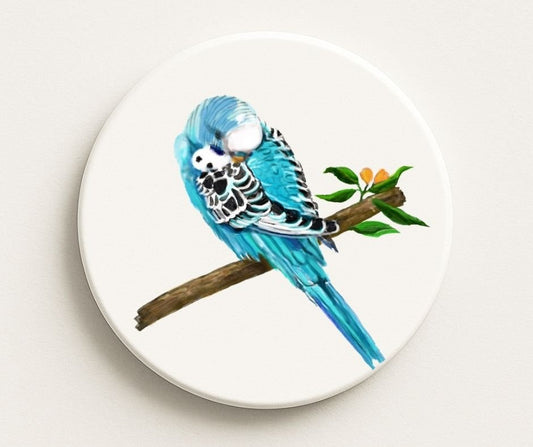 Blue Budgie Ceramic Coaster - MerikaArt