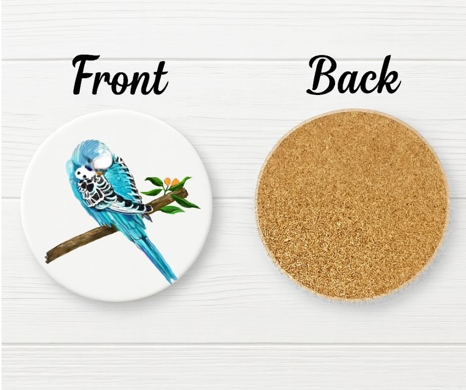 Blue Budgie Ceramic Coaster - MerikaArt