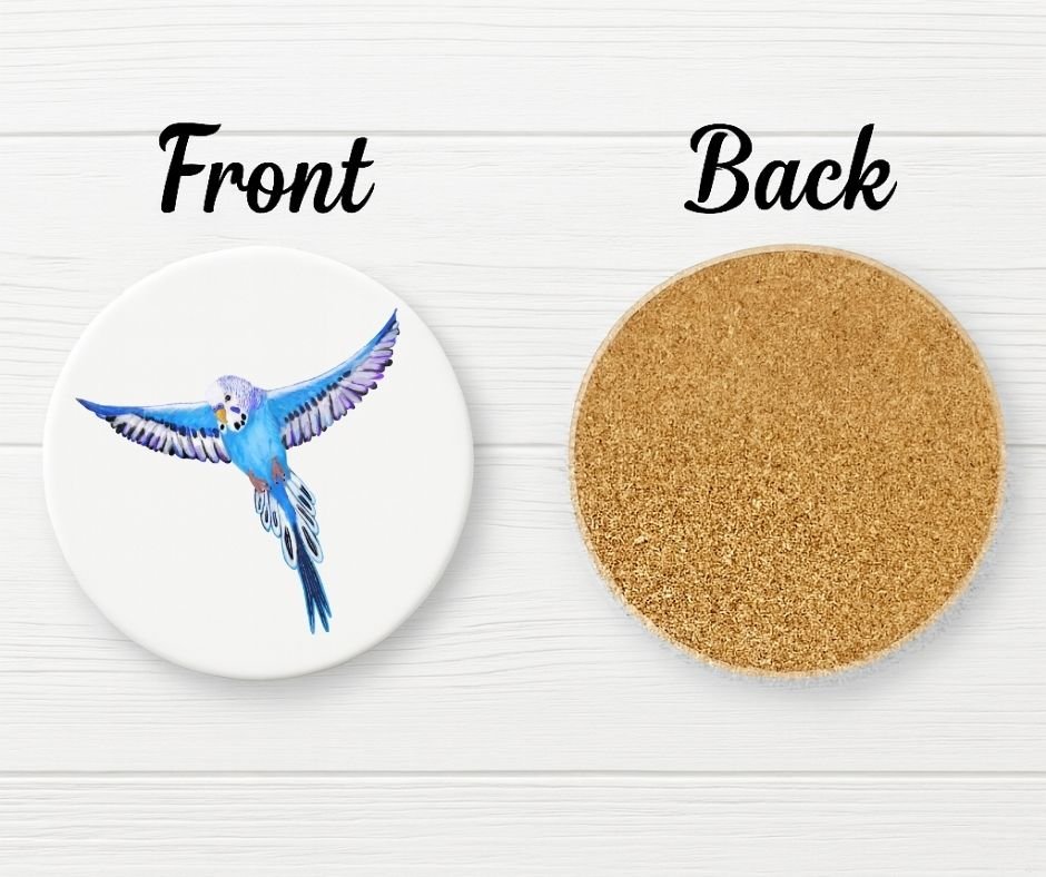 Blue Budgie Ceramic Coaster - MerikaArt