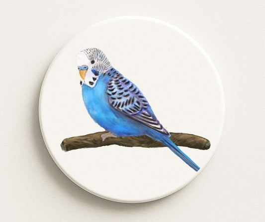 Blue Budgie Ceramic Coaster - MerikaArt