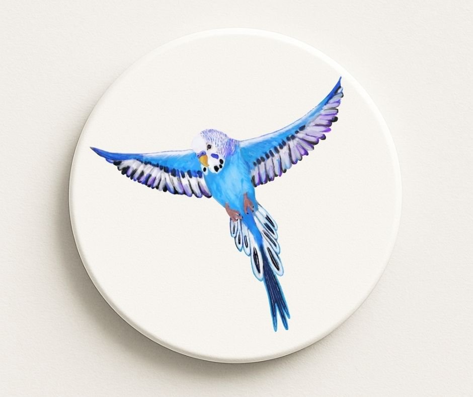 Blue Budgie Ceramic Coaster - MerikaArt