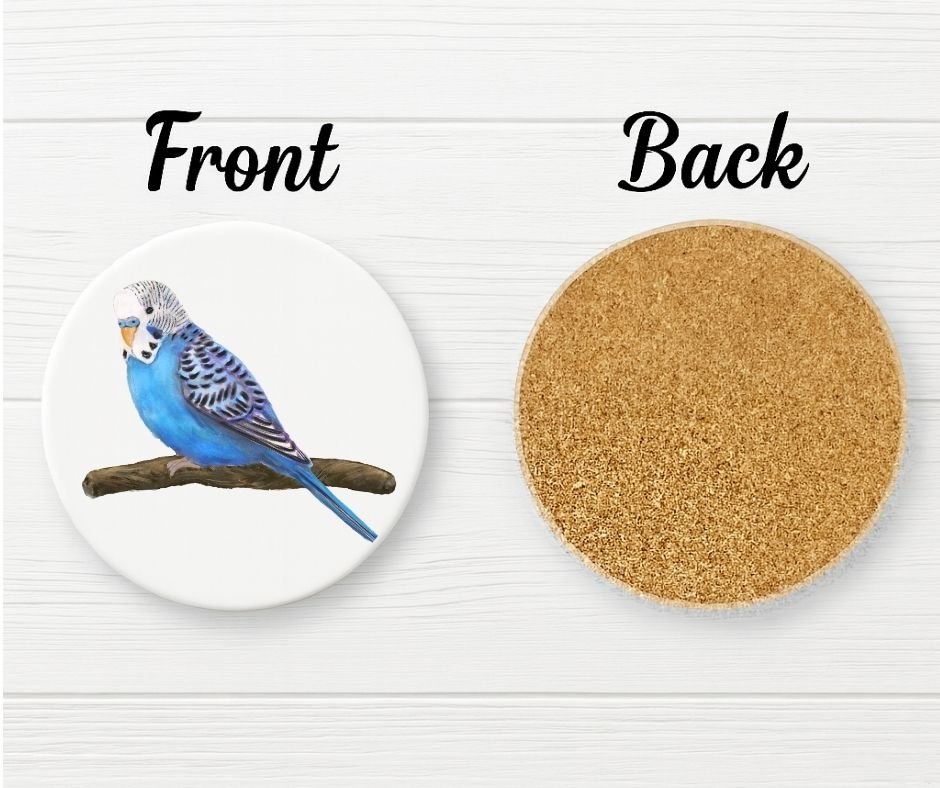 Blue Budgie Ceramic Coaster - MerikaArt