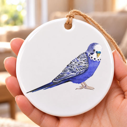 Blue Budgie Ceramic Ornament - MerikaArt