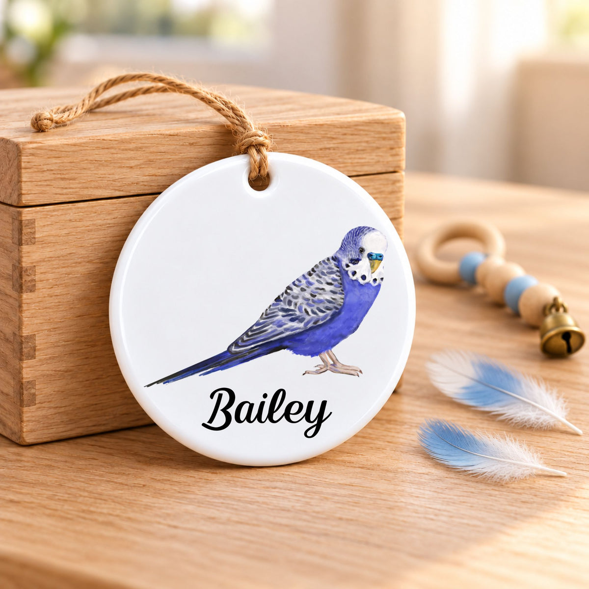Blue Budgie Ceramic Ornament - MerikaArt