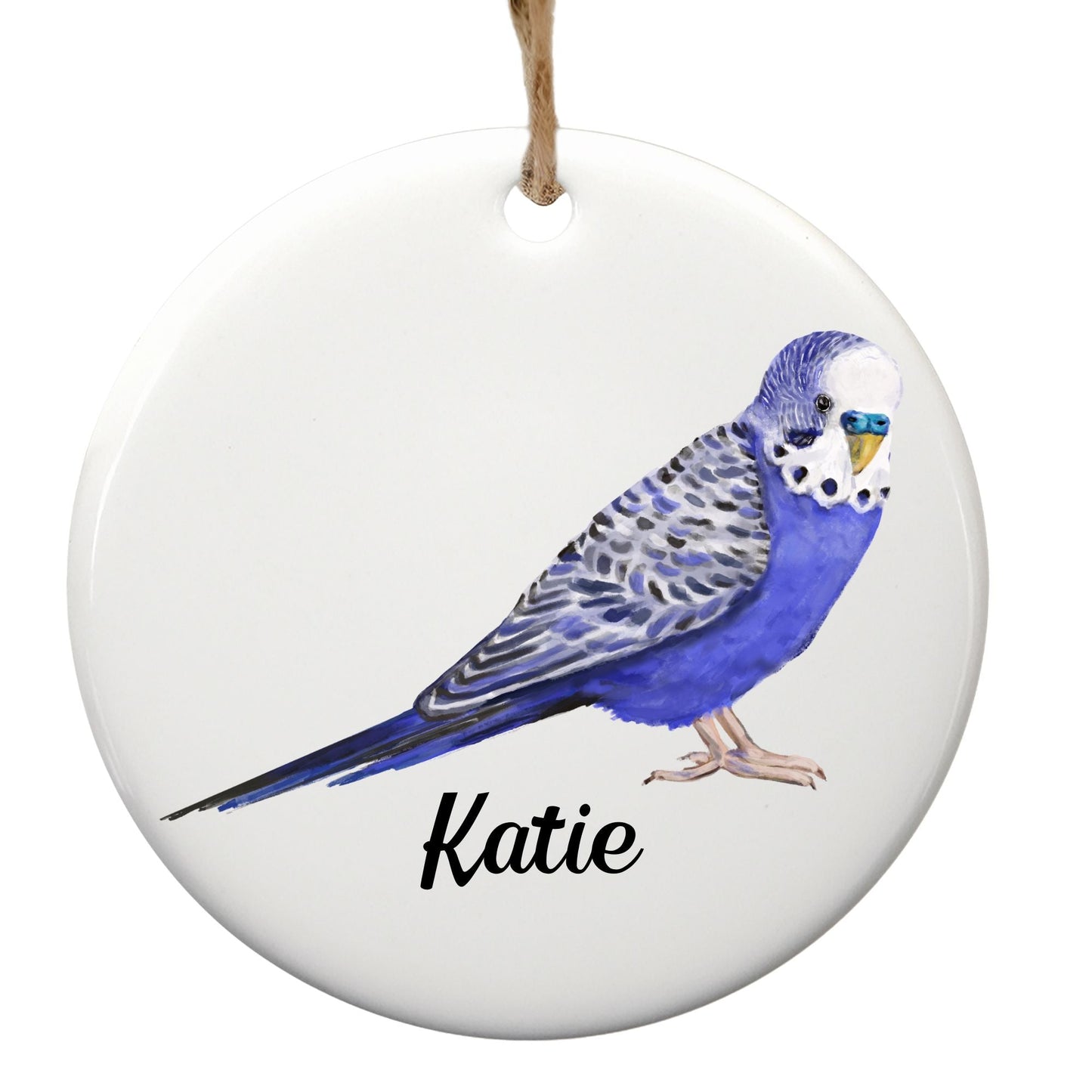 Blue Budgie Ceramic Ornament - MerikaArt