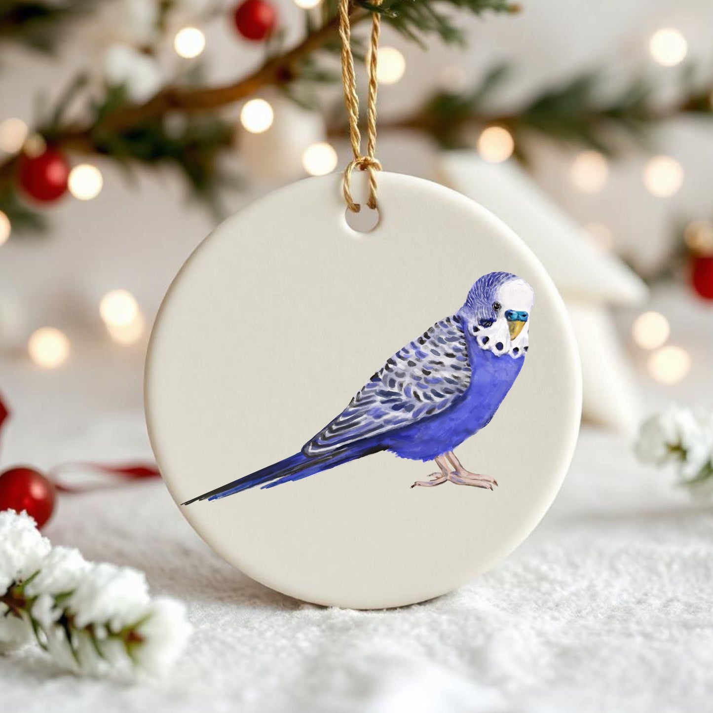 Blue Budgie Ceramic Ornament - MerikaArt