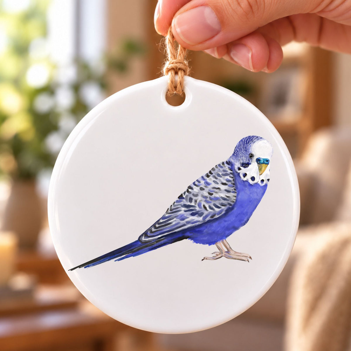 Blue Budgie Ceramic Ornament - MerikaArt