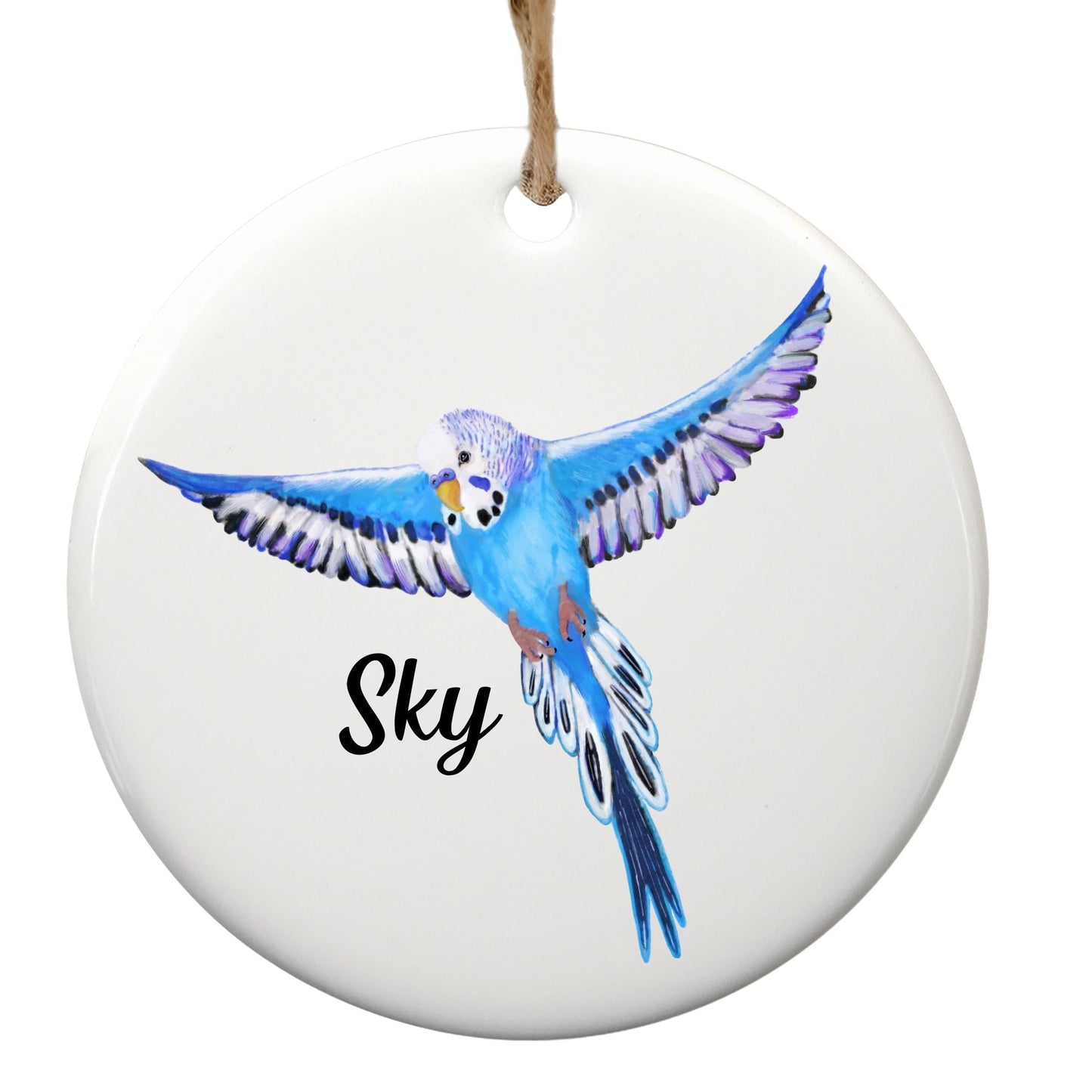 Blue Budgie Ceramic Ornament - MerikaArt