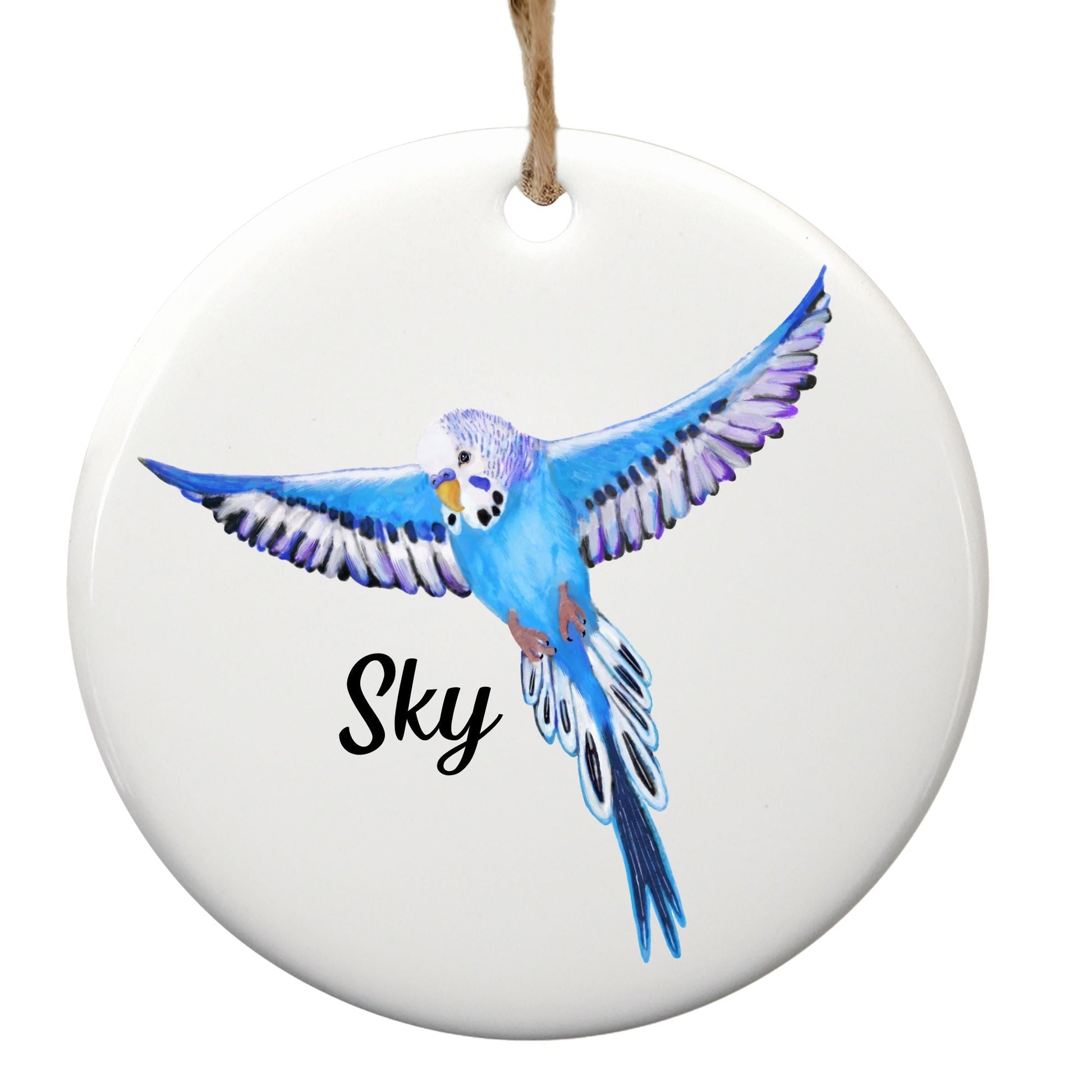 Blue Budgie Ceramic Ornament - MerikaArt