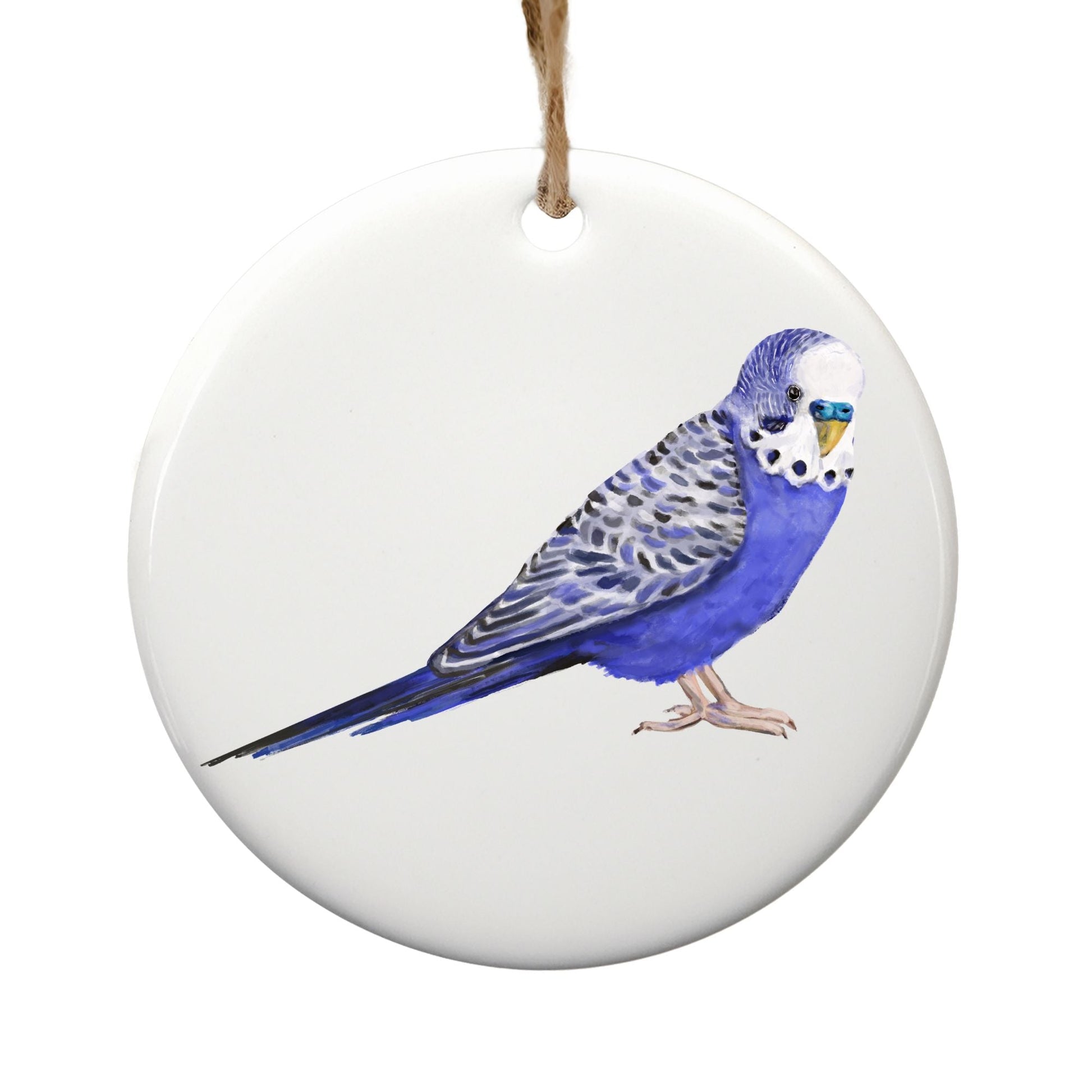 Blue Budgie Ceramic Ornament - MerikaArt