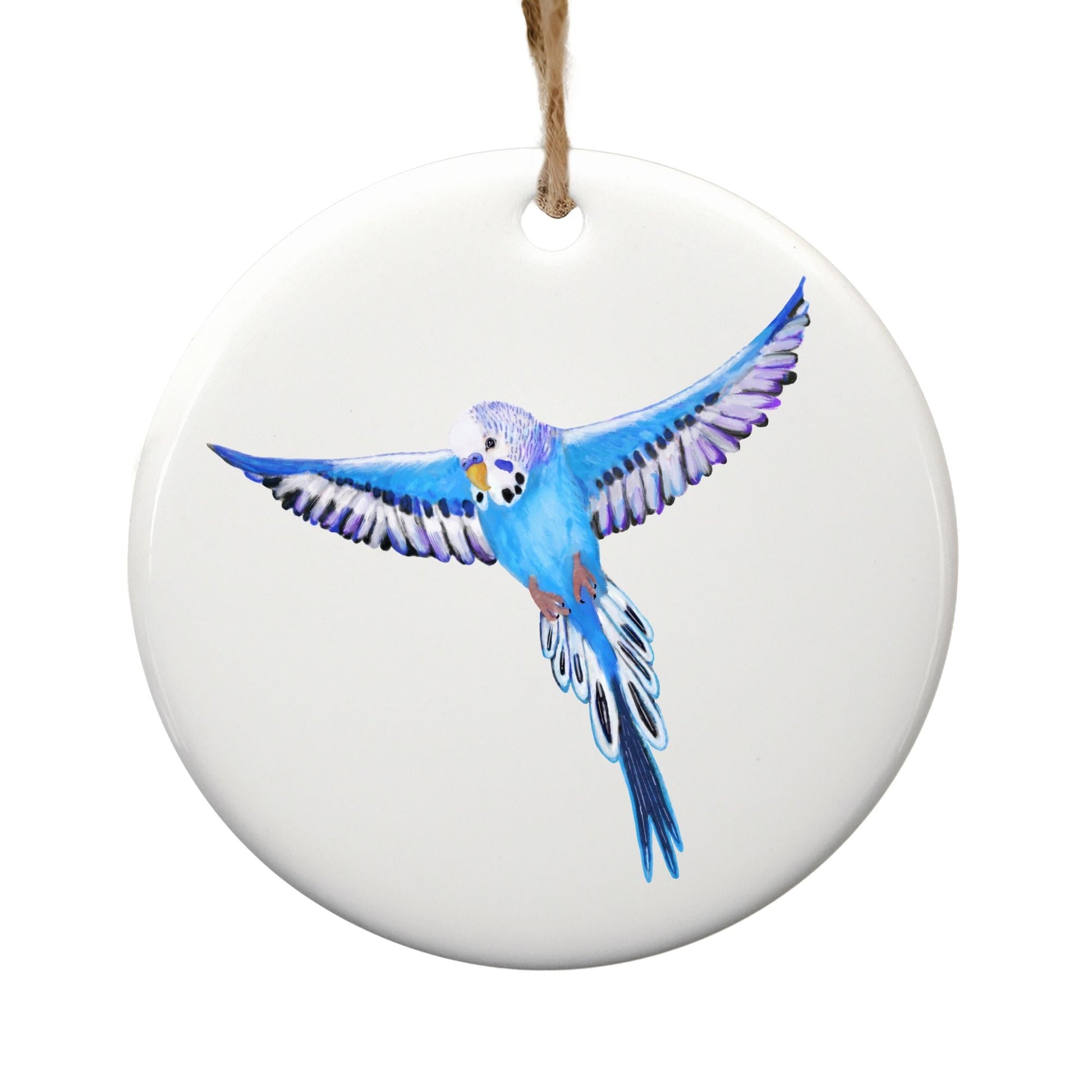 Blue Budgie Ceramic Ornament - MerikaArt
