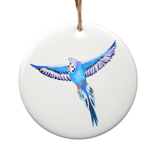 Blue Budgie Ceramic Ornament - MerikaArt
