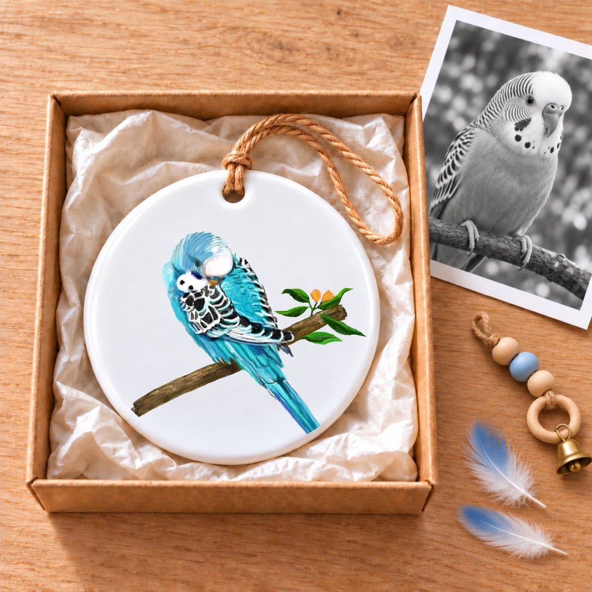 Blue Budgie Ceramic Ornament - MerikaArt