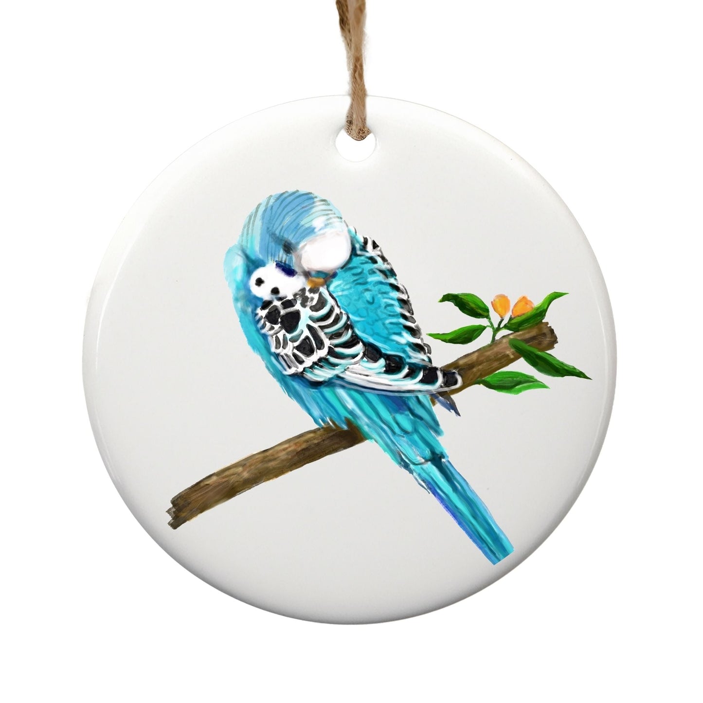 Blue Budgie Ceramic Ornament - MerikaArt