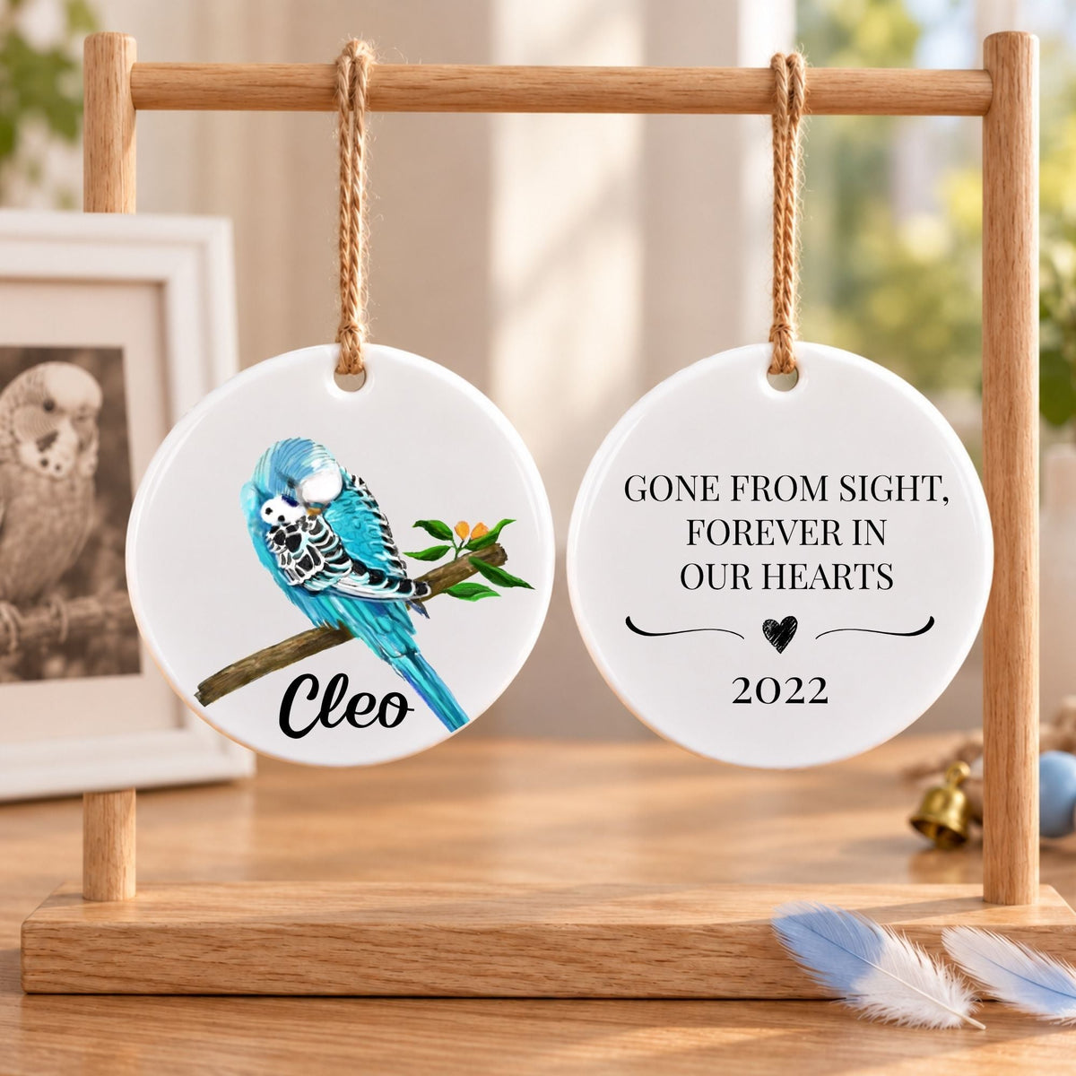 Blue Budgie Ceramic Ornament - MerikaArt