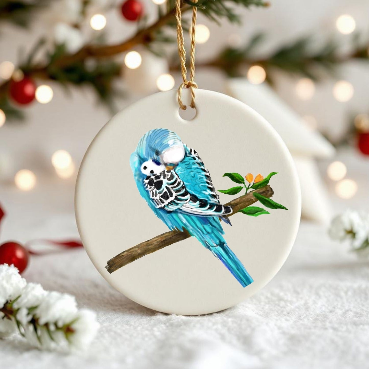 Blue Budgie Ceramic Ornament - MerikaArt