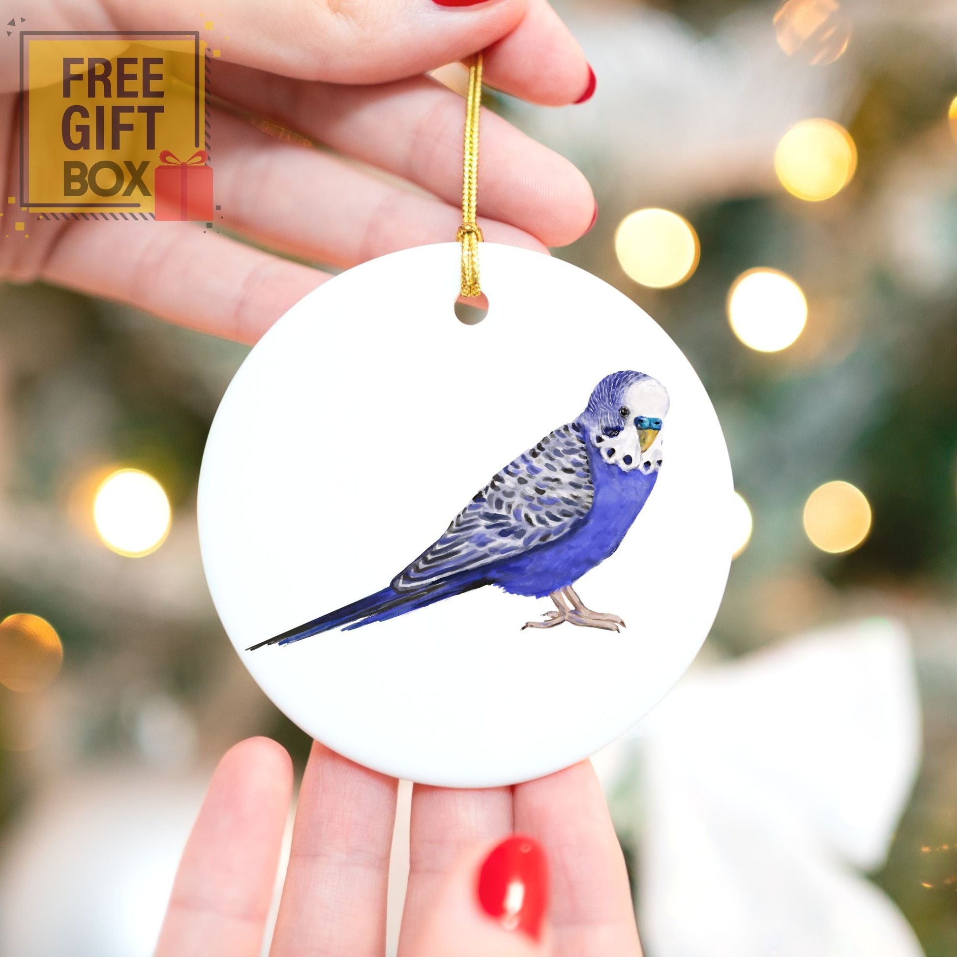 Blue Budgie Ceramic Ornament - MerikaArt