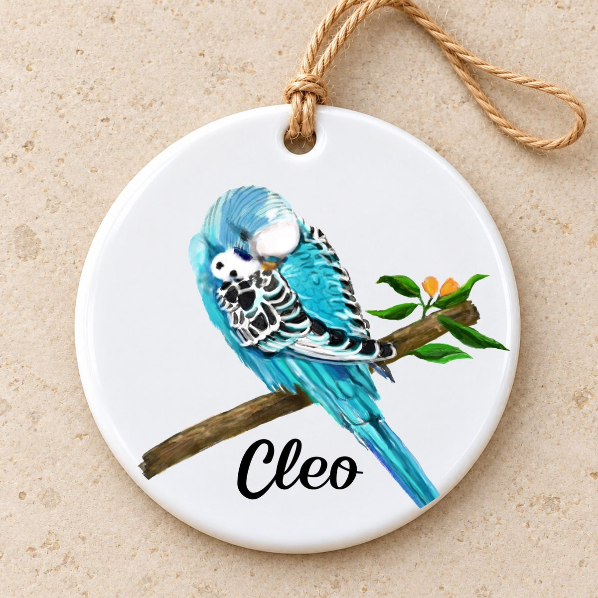 Blue Budgie Ceramic Ornament - MerikaArt