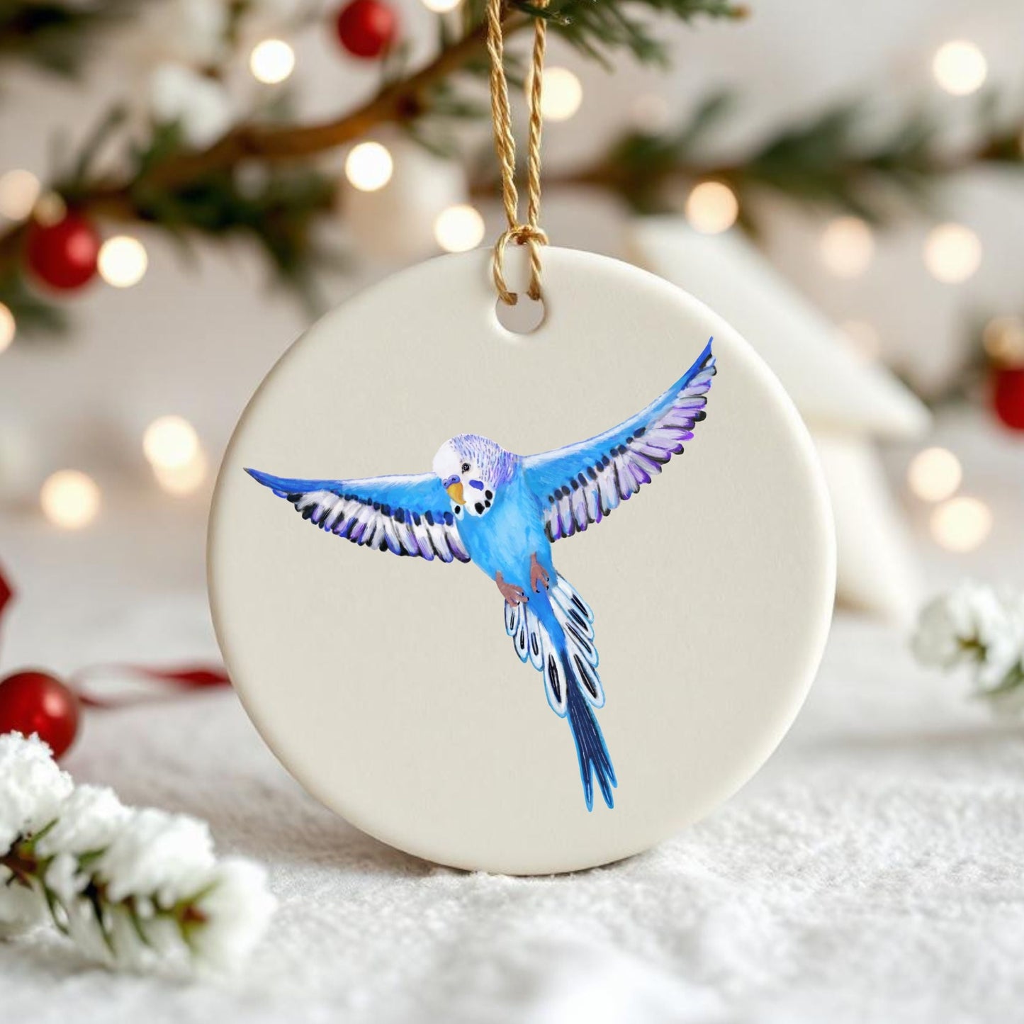 Blue Budgie Ceramic Ornament - MerikaArt