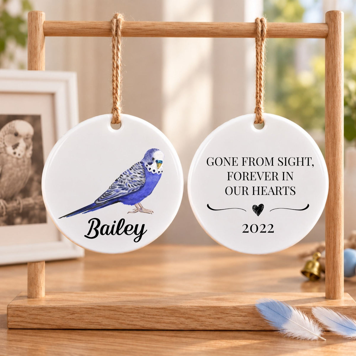 Blue Budgie Ceramic Ornament - MerikaArt