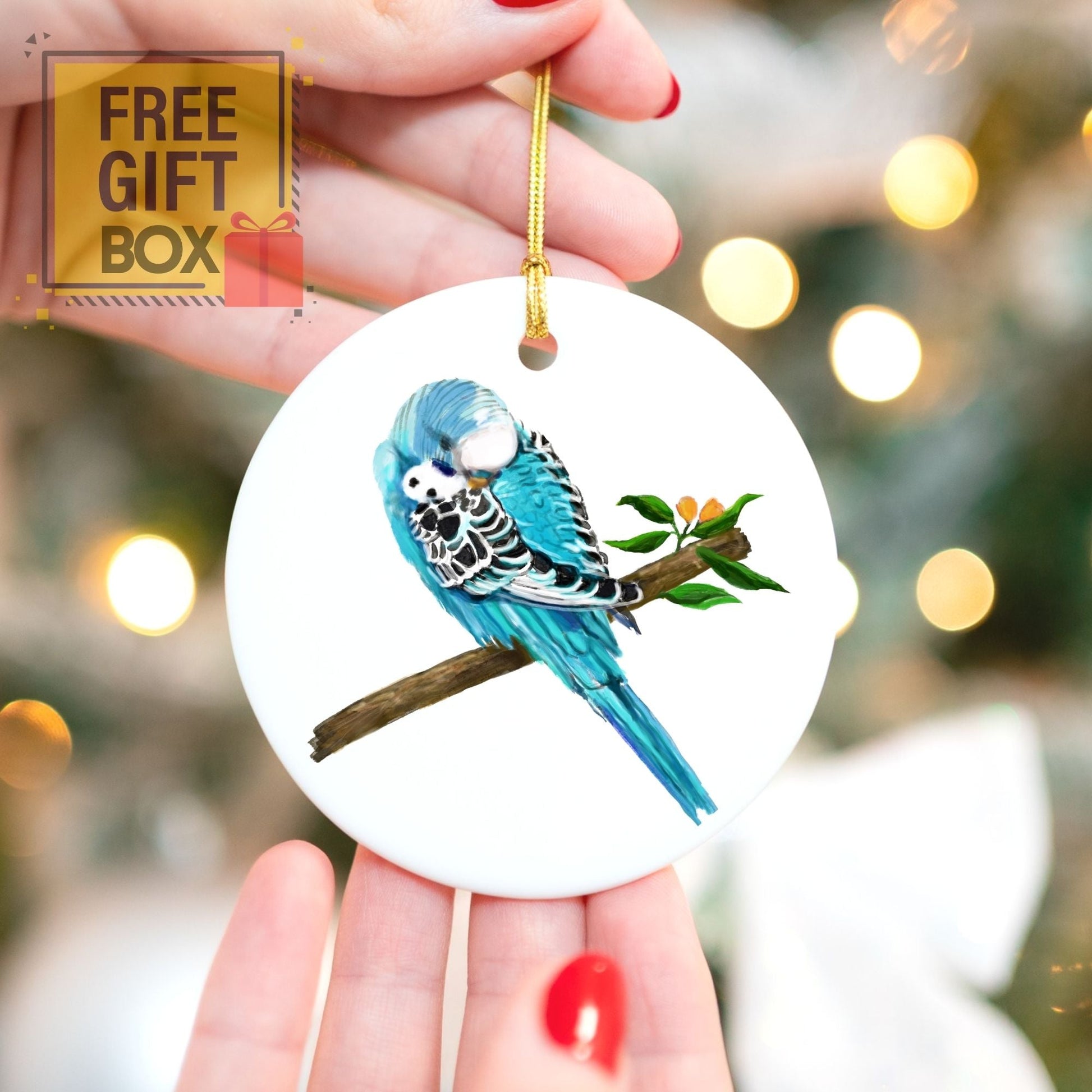 Blue Budgie Ceramic Ornament - MerikaArt