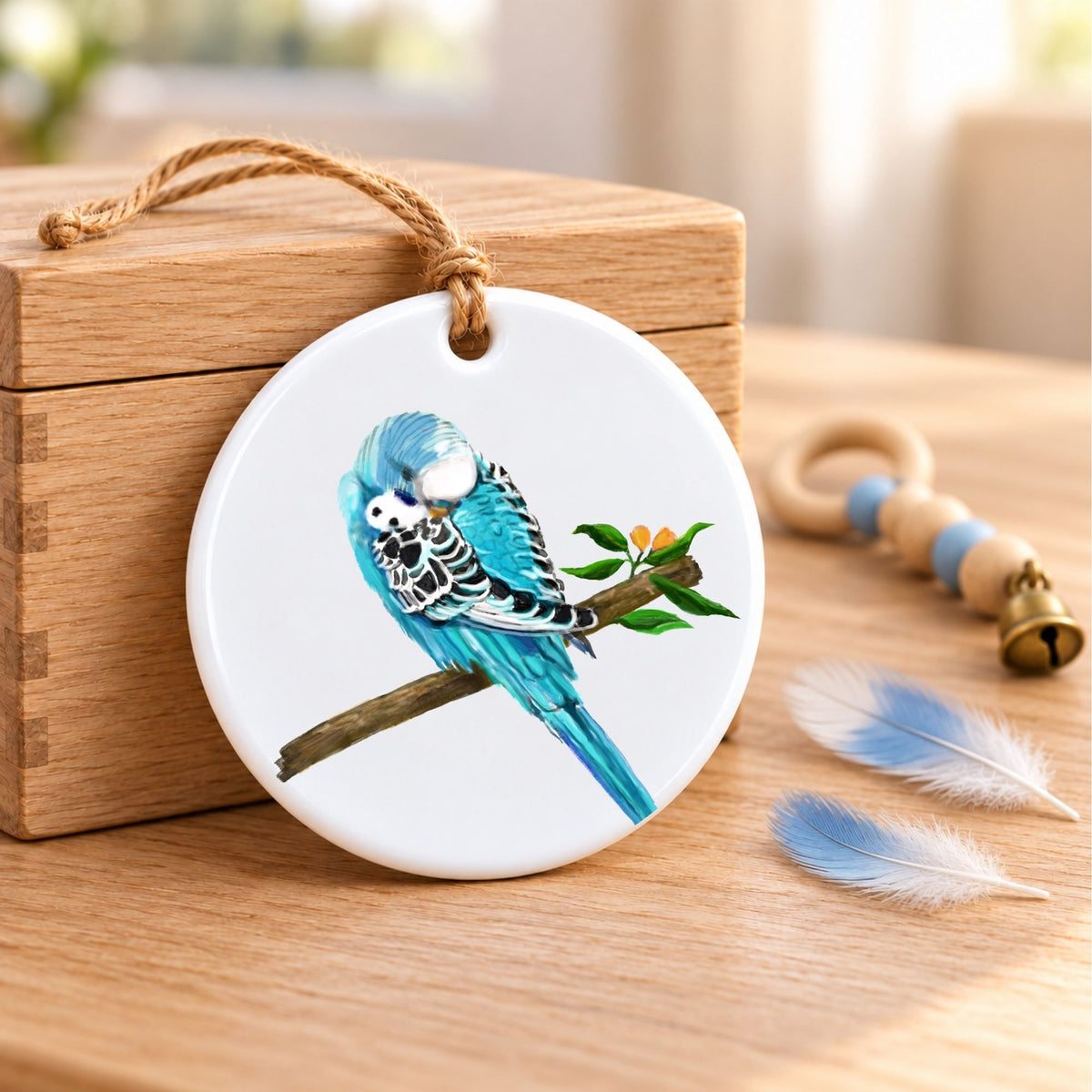 Blue Budgie Ceramic Ornament - MerikaArt