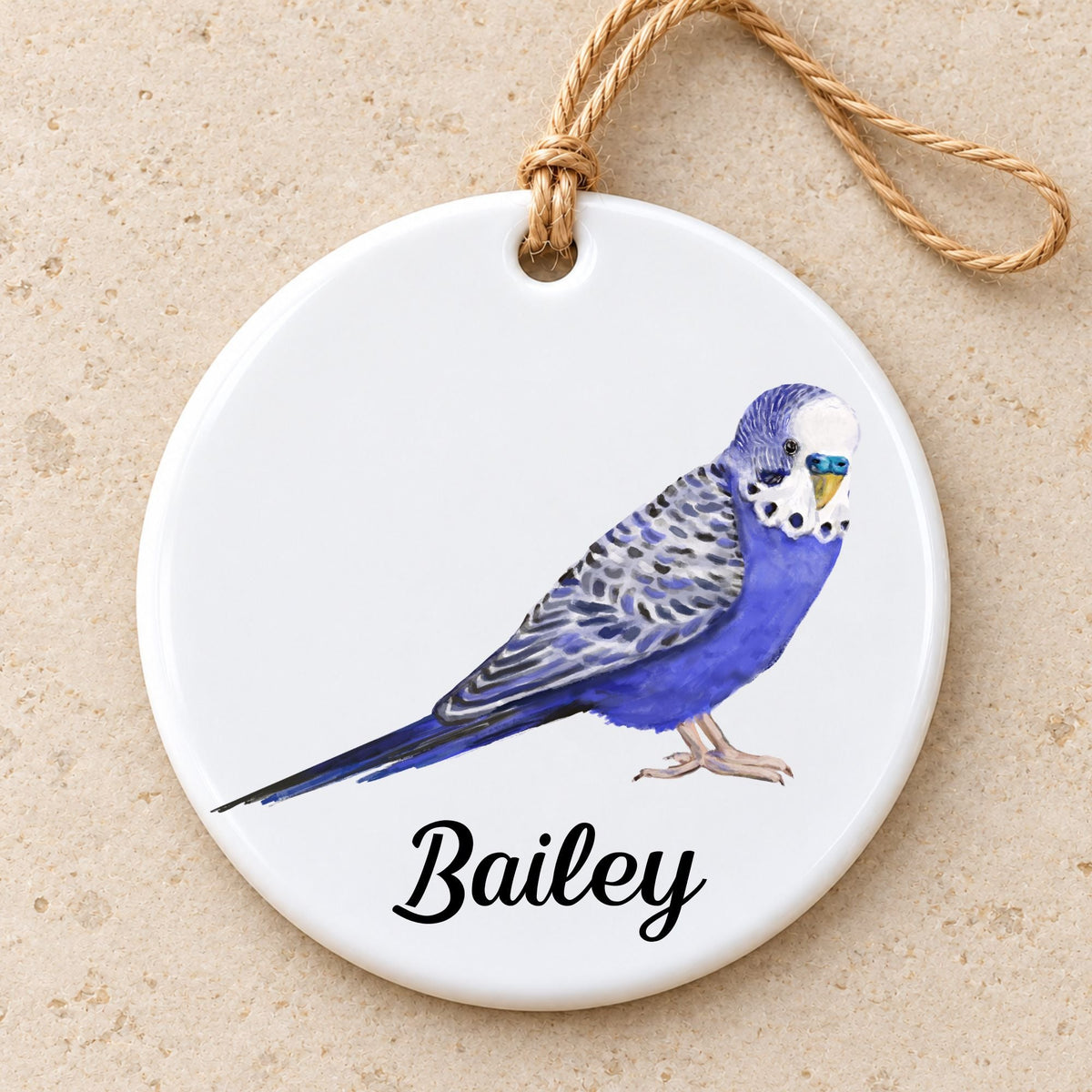 Blue Budgie Ceramic Ornament - MerikaArt