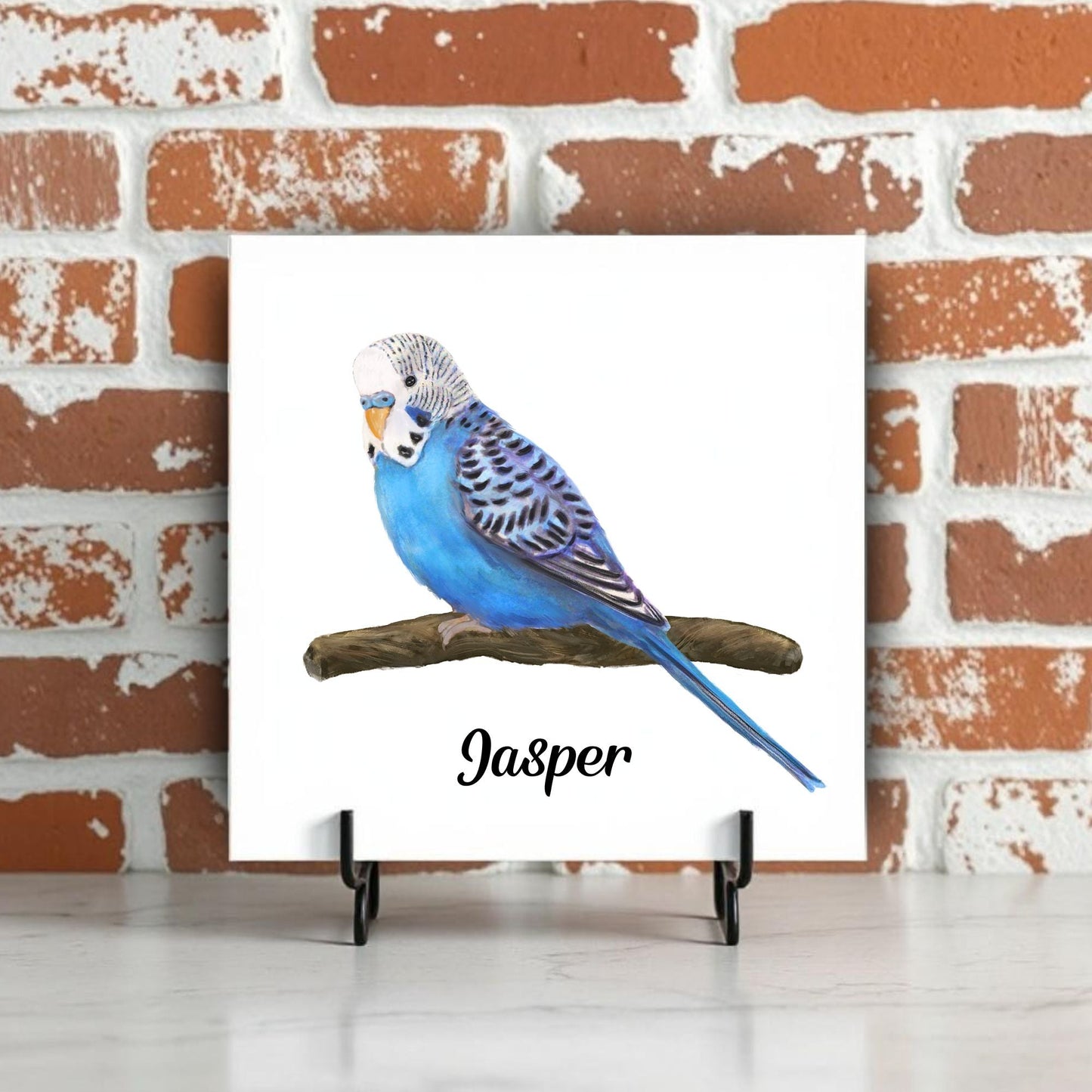 Blue Budgie Ceramic Tile - MerikaArt