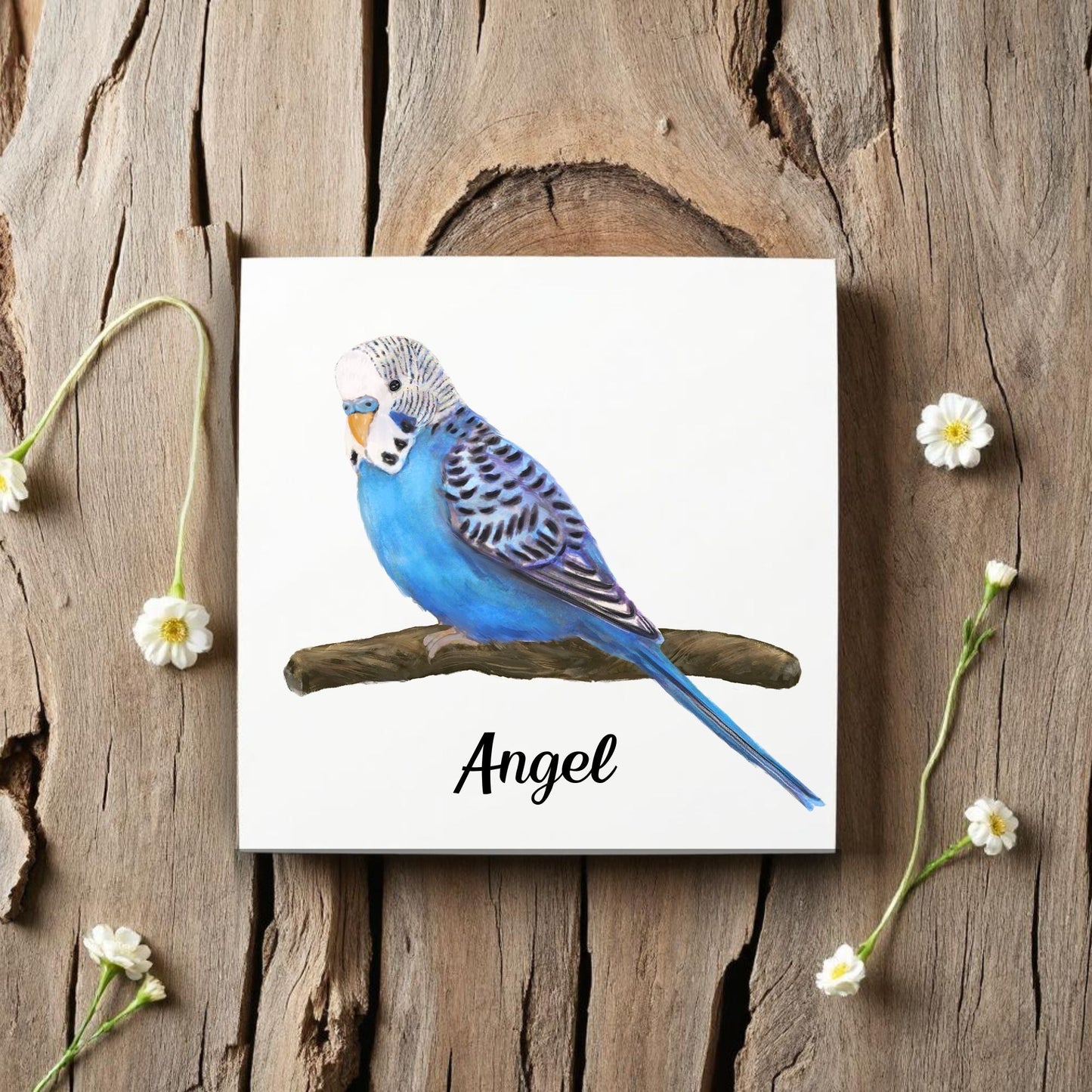 Blue Budgie Ceramic Tile - MerikaArt