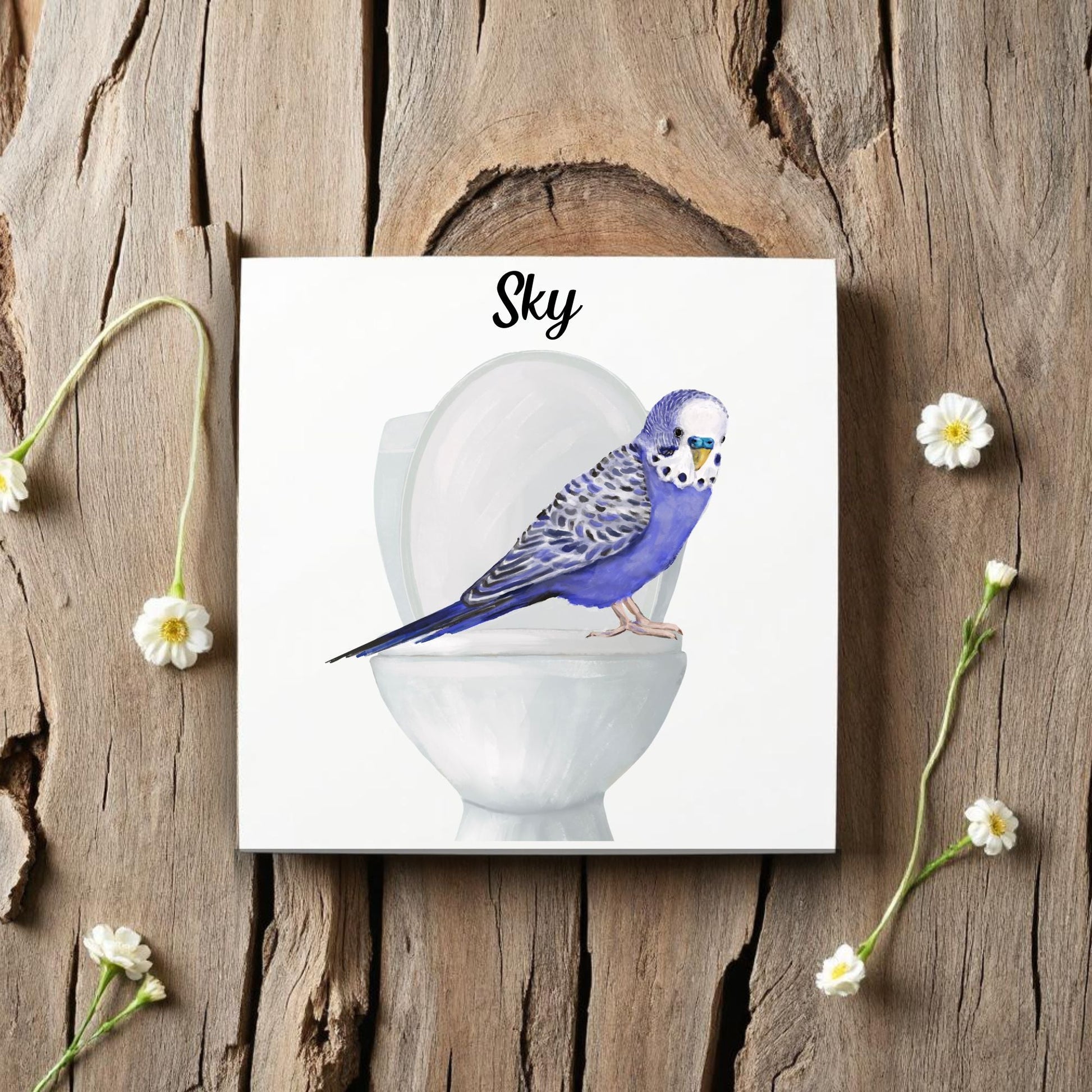 Blue Budgie Ceramic Tile – Handcrafted Bird Lover Decor - MerikaArt