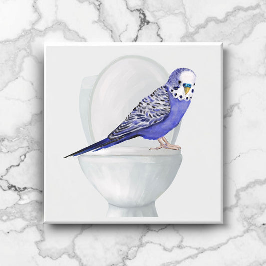 Blue Budgie Ceramic Tile – Handcrafted Bird Lover Decor - MerikaArt