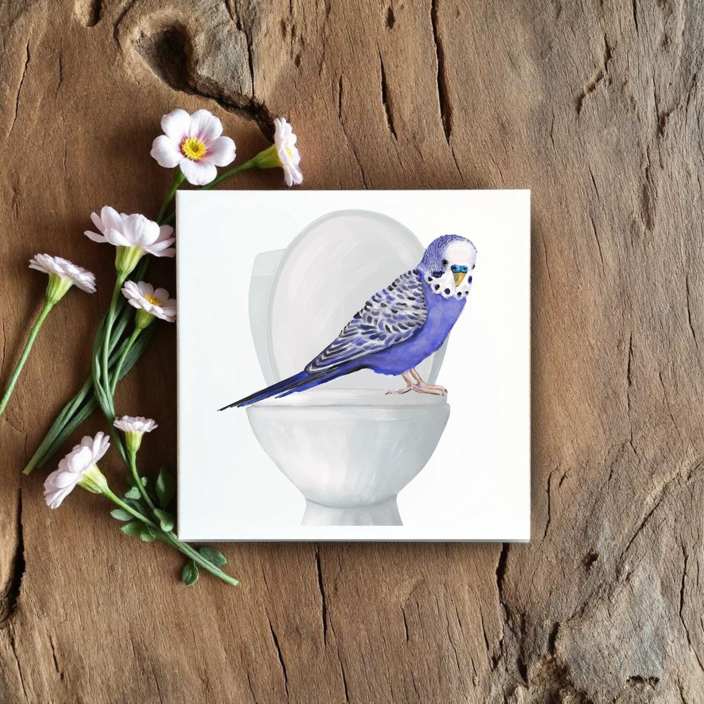 Blue Budgie Ceramic Tile – Handcrafted Bird Lover Decor - MerikaArt