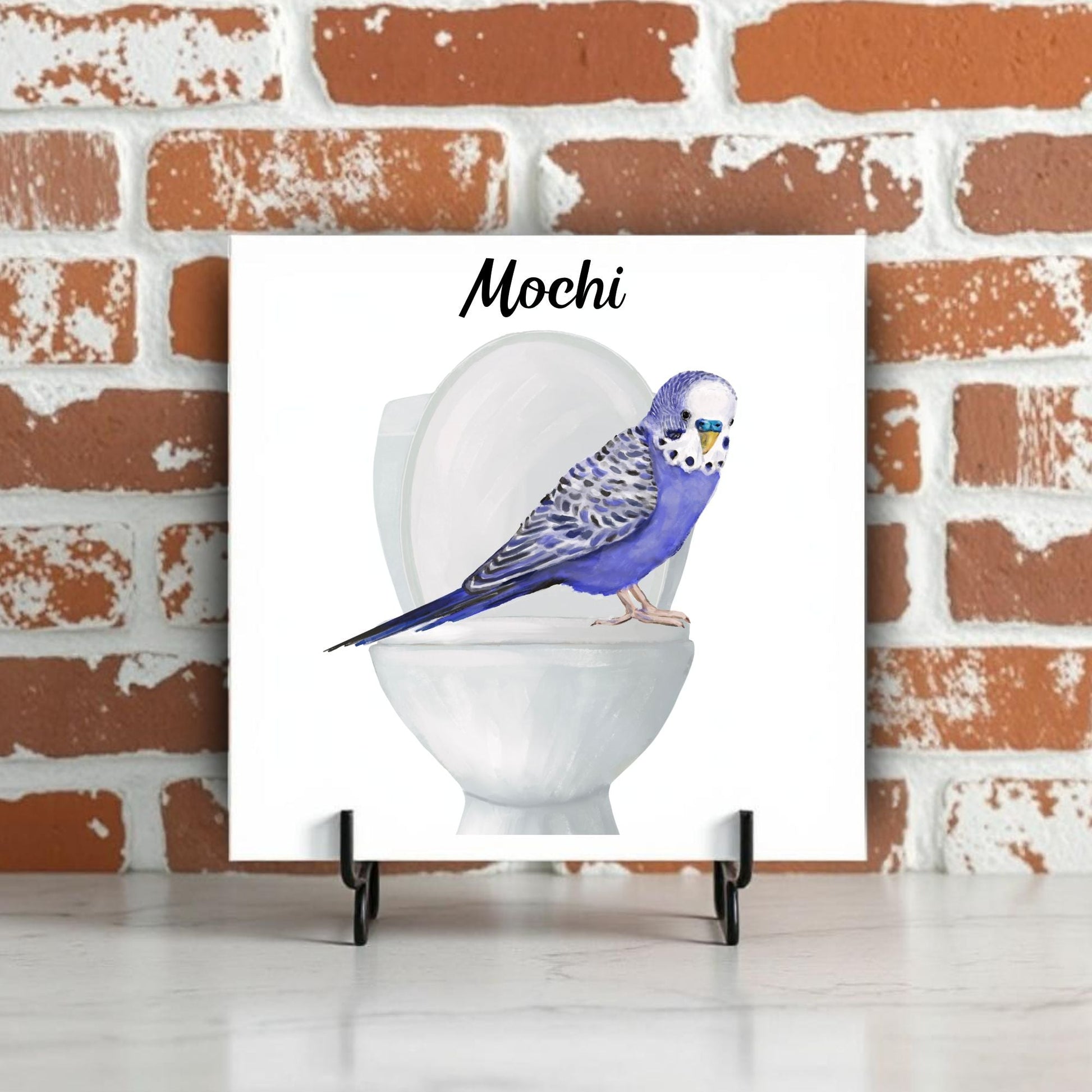 Blue Budgie Ceramic Tile – Handcrafted Bird Lover Decor - MerikaArt