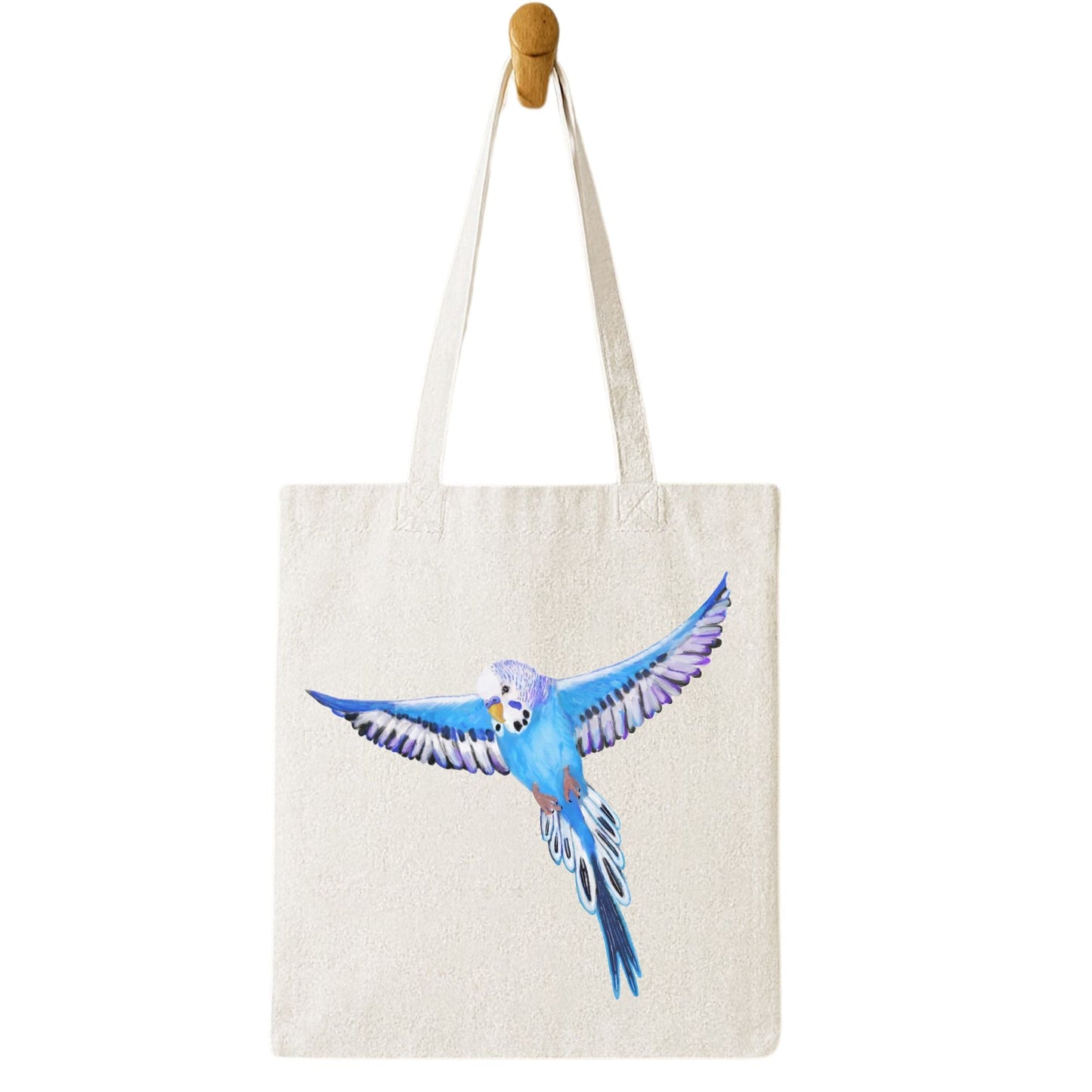 Blue Budgie Flying Canvas Tote Bag - MerikaArt