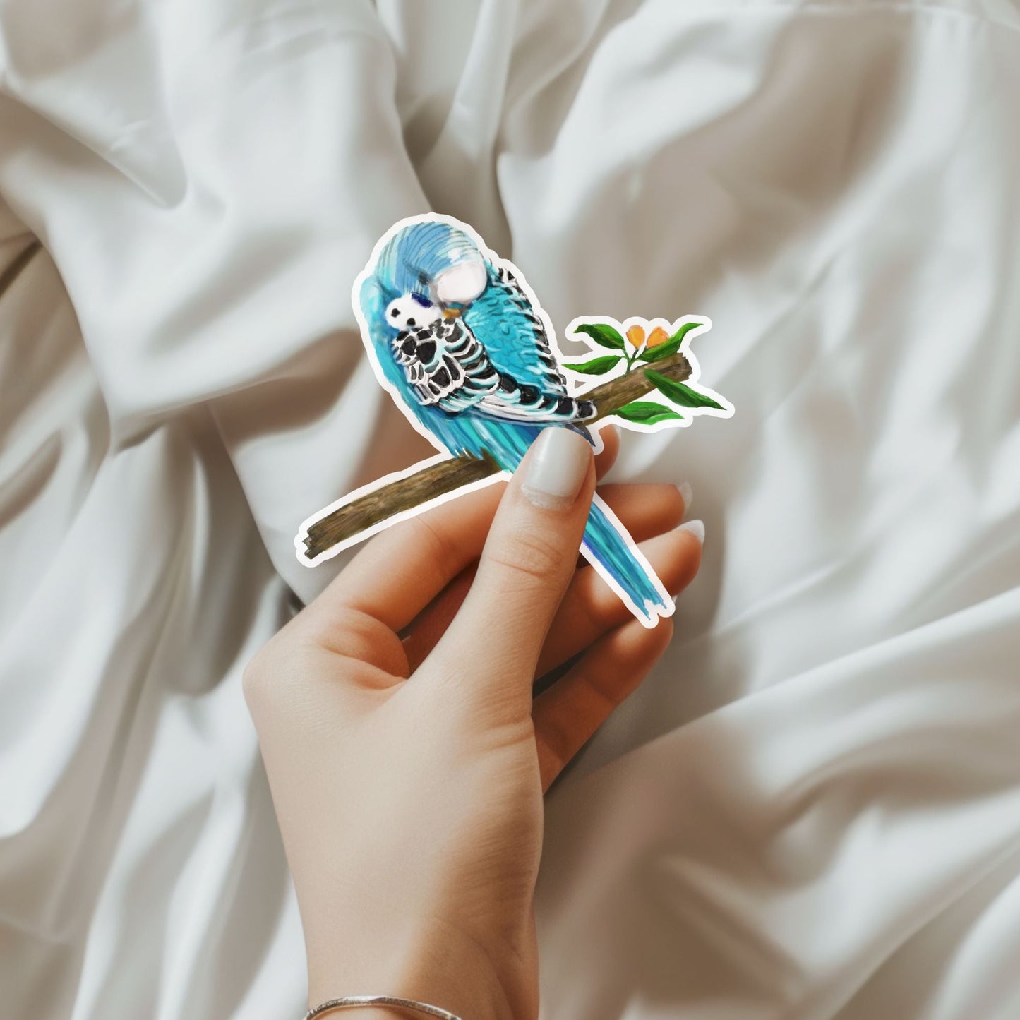 Blue Budgie Grooming Vinyl Sticker - MerikaArt
