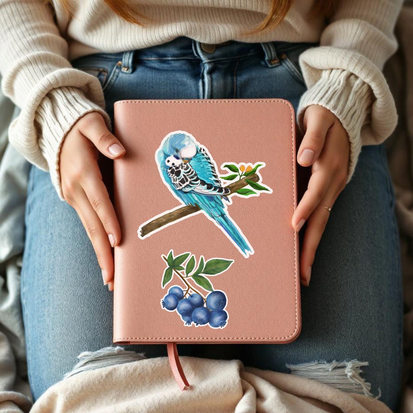 Blue Budgie Grooming Vinyl Sticker - MerikaArt