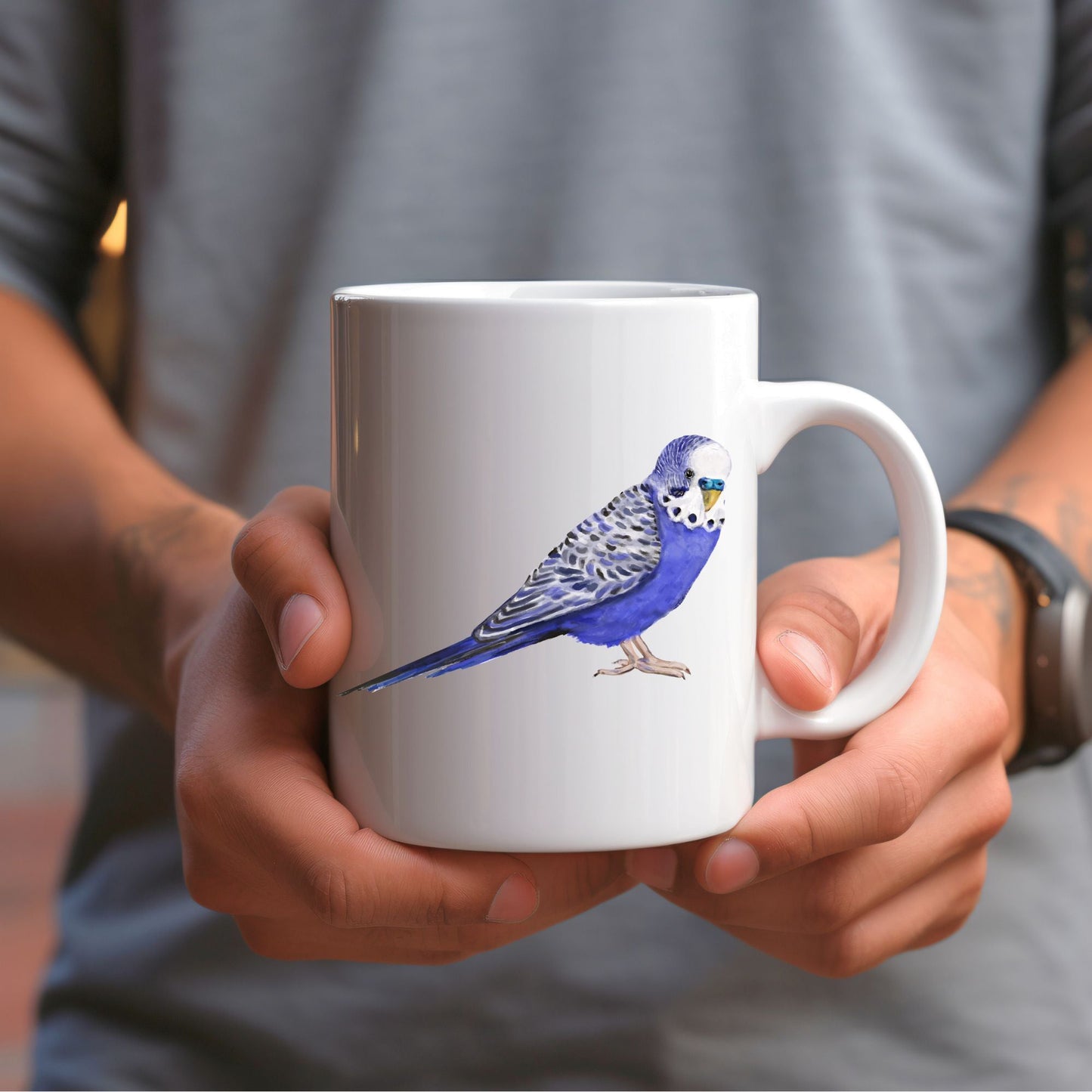 Blue Budgie Mug - MerikaArt