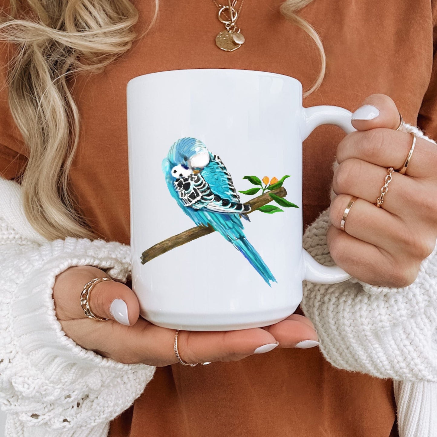 Blue Budgie Mug - MerikaArt