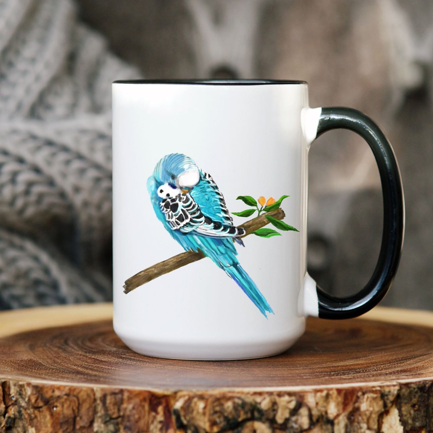 Blue Budgie Mug - MerikaArt