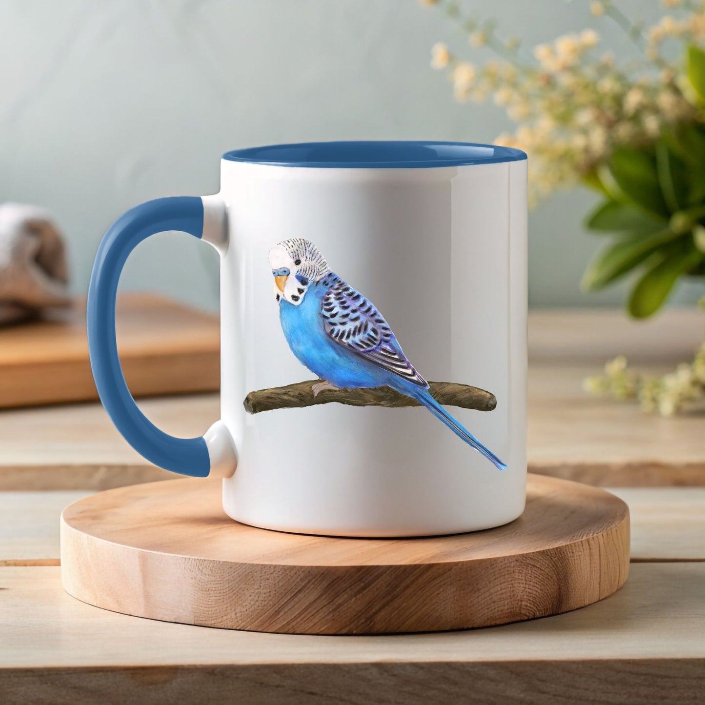 Blue Budgie Mug - MerikaArt