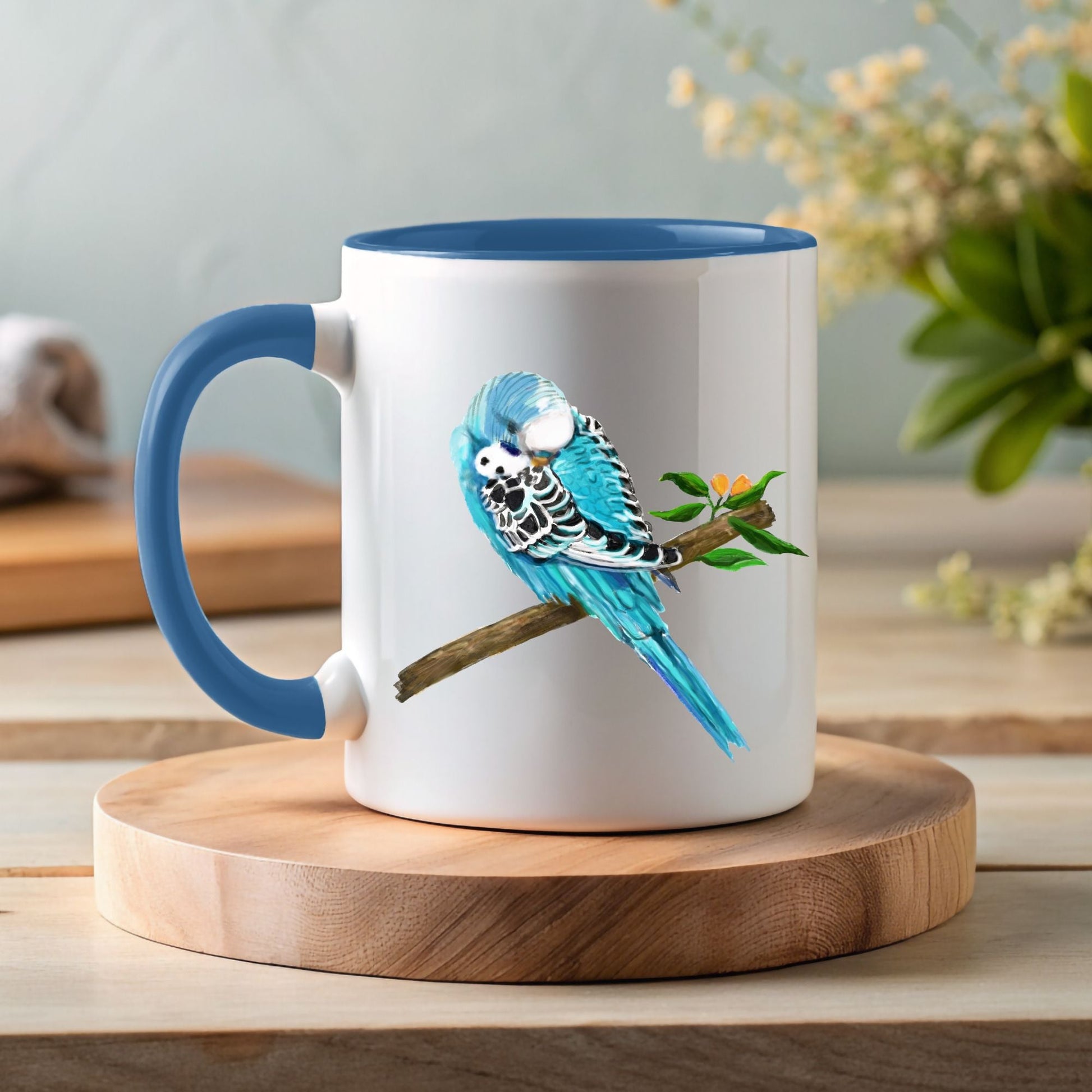 Blue Budgie Mug - MerikaArt