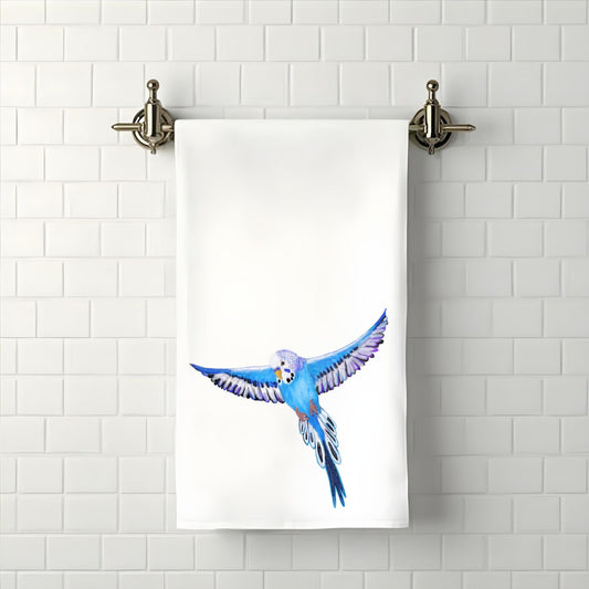 Blue Budgie Parakeet Bathroom Towel - MerikaArt