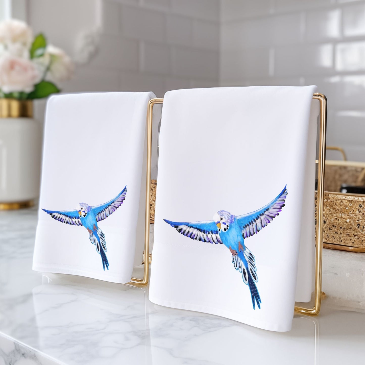 Blue Budgie Parakeet Bathroom Towel - MerikaArt